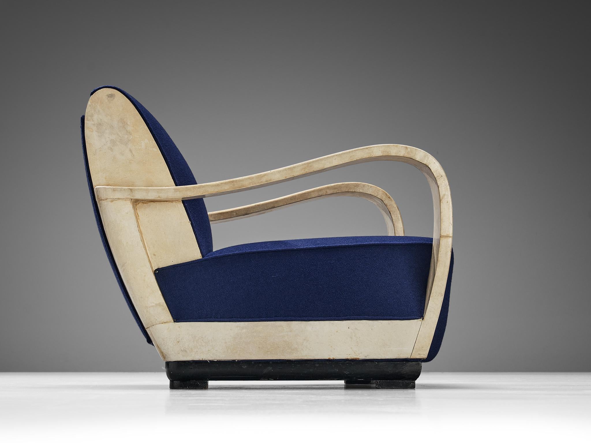Unique Valzania Lounge Chair in Parchment and Blue Upholstery