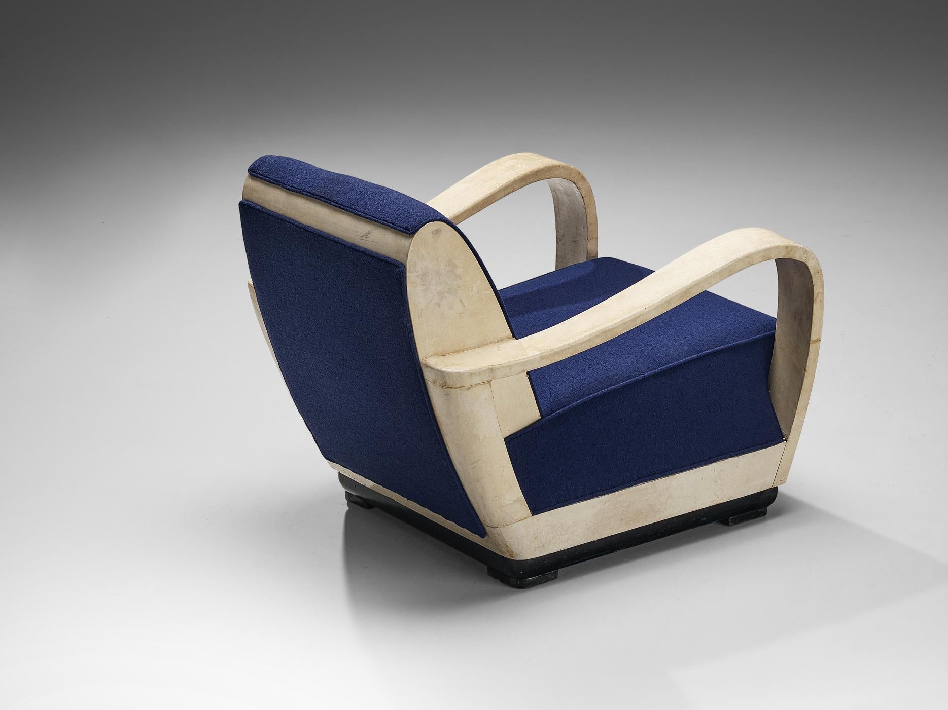 Unique Valzania Lounge Chair in Parchment and Blue Upholstery