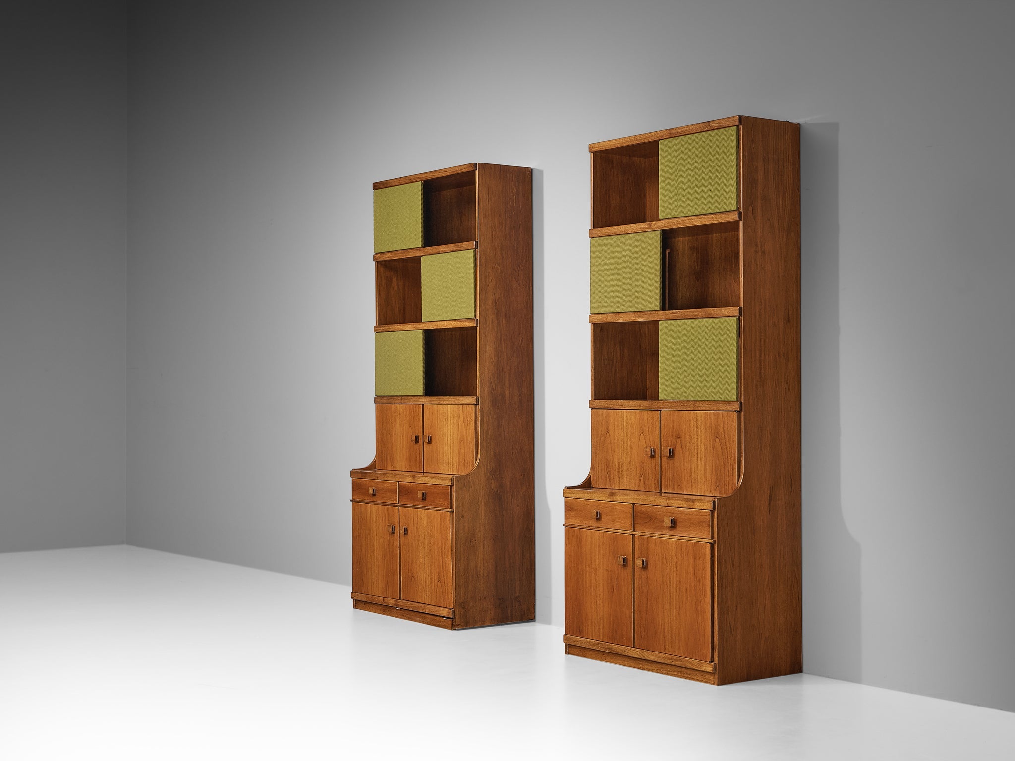 Ilmari Tapiovaara for La Permanente Mobili Cantù Bookcases in Walnut case pieces and storage cabinets Morentz