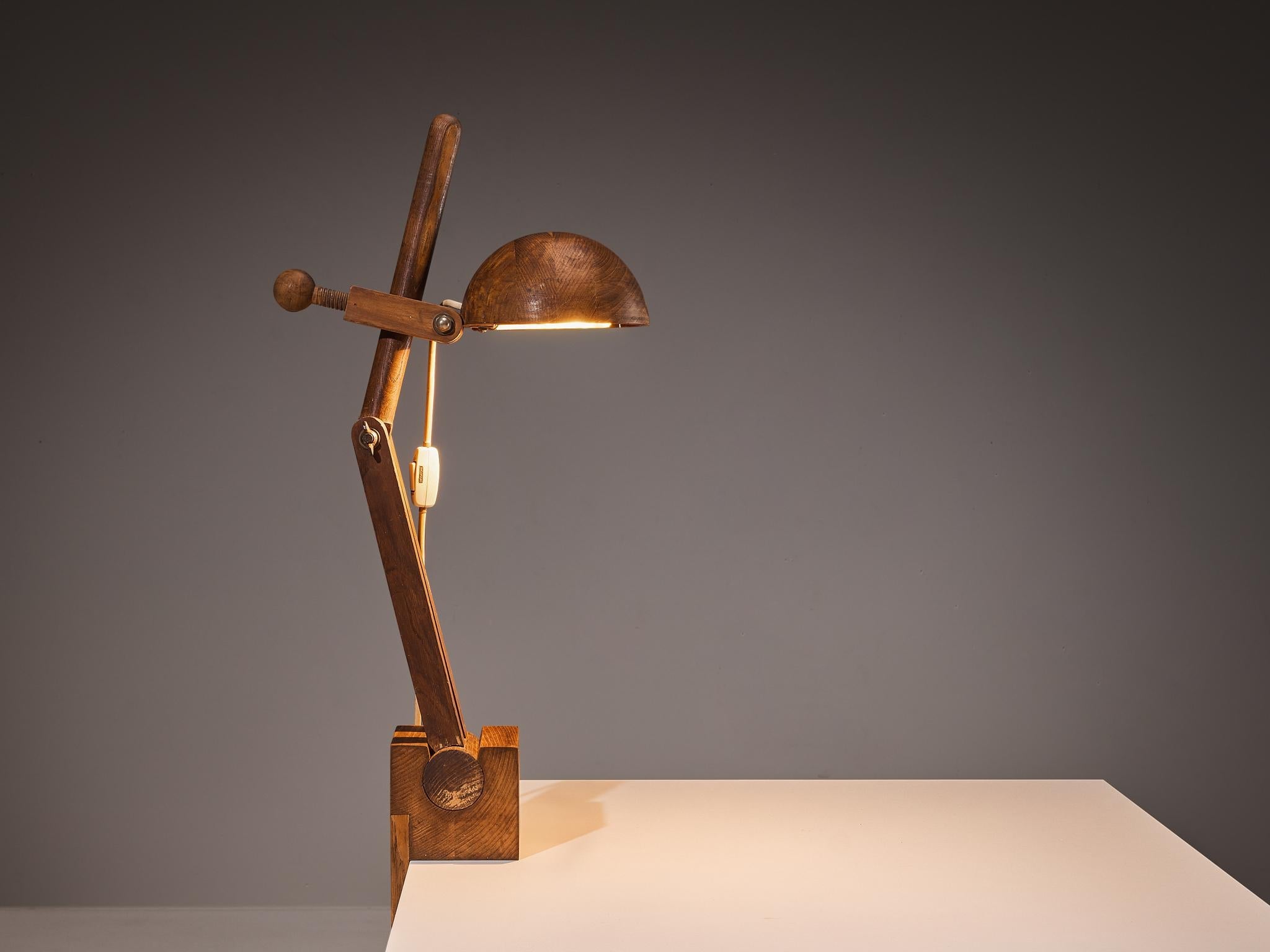 Paolo Pallucco Playful Table Clamp Lamp in Solid Chestnut