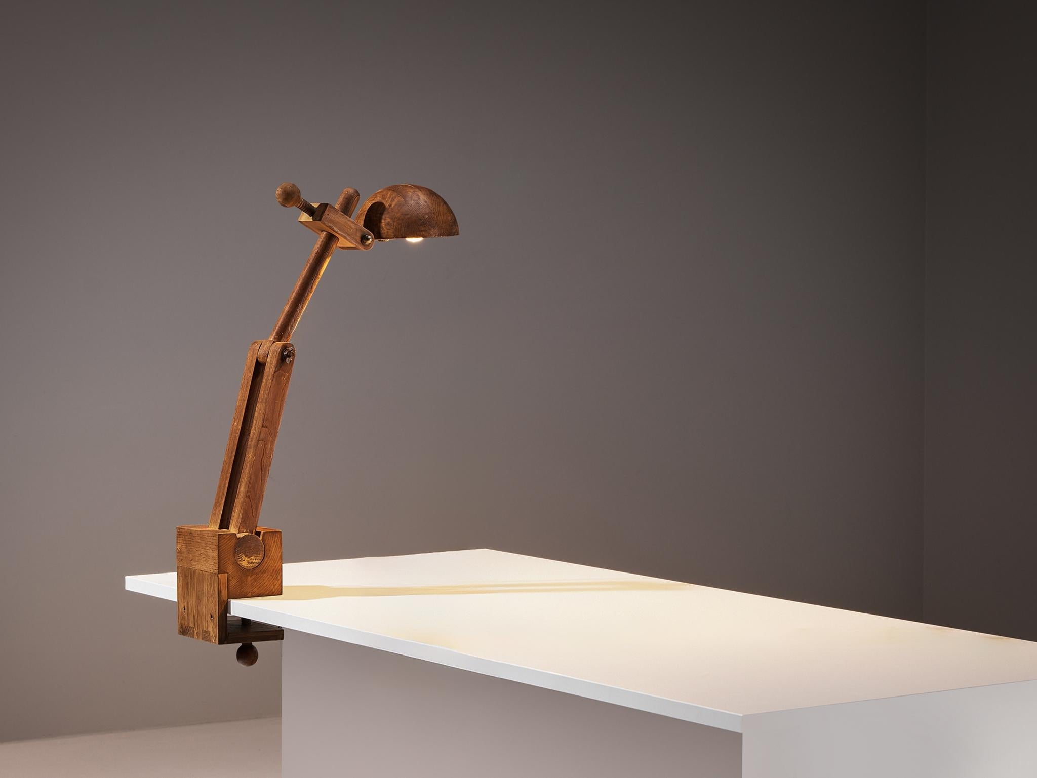 Paolo Pallucco Playful Table Clamp Lamp in Solid Chestnut lighting Morentz