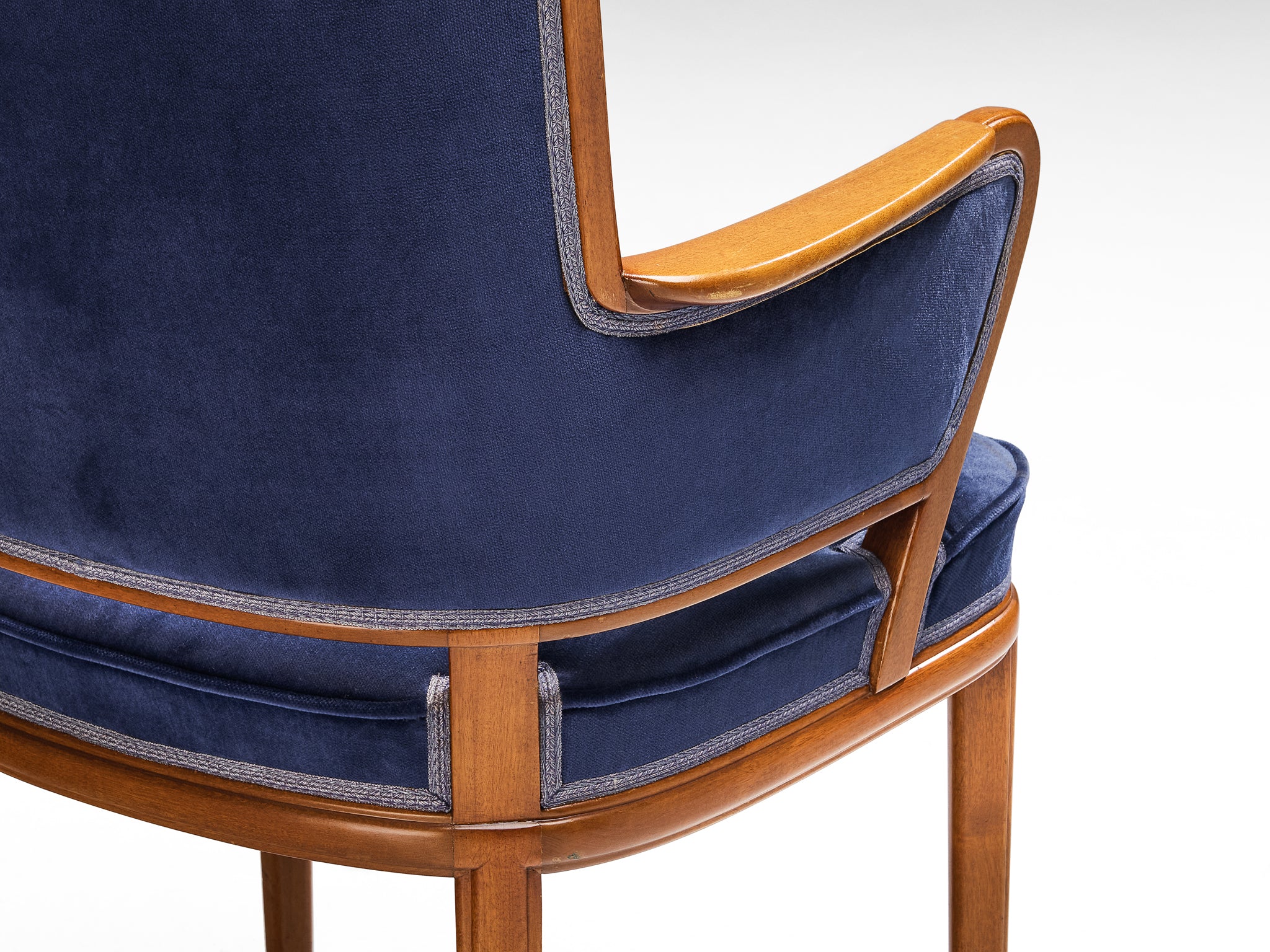 Carl Malmsten Set of Eight Armchairs in Mahogany and Blue Upholstery Seating Morentz