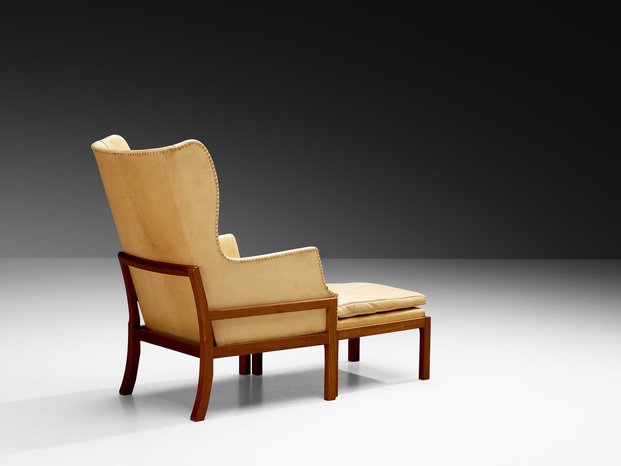 Mogens Koch for K. Ivan Schlechter 'Fireside' Wingback Chair with Ottoman Seating Morentz