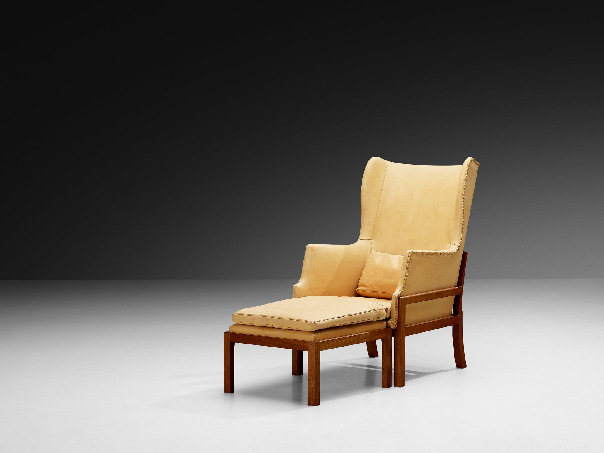 Mogens Koch for K. Ivan Schlechter 'Fireside' Wingback Chair with Ottoman Seating Morentz