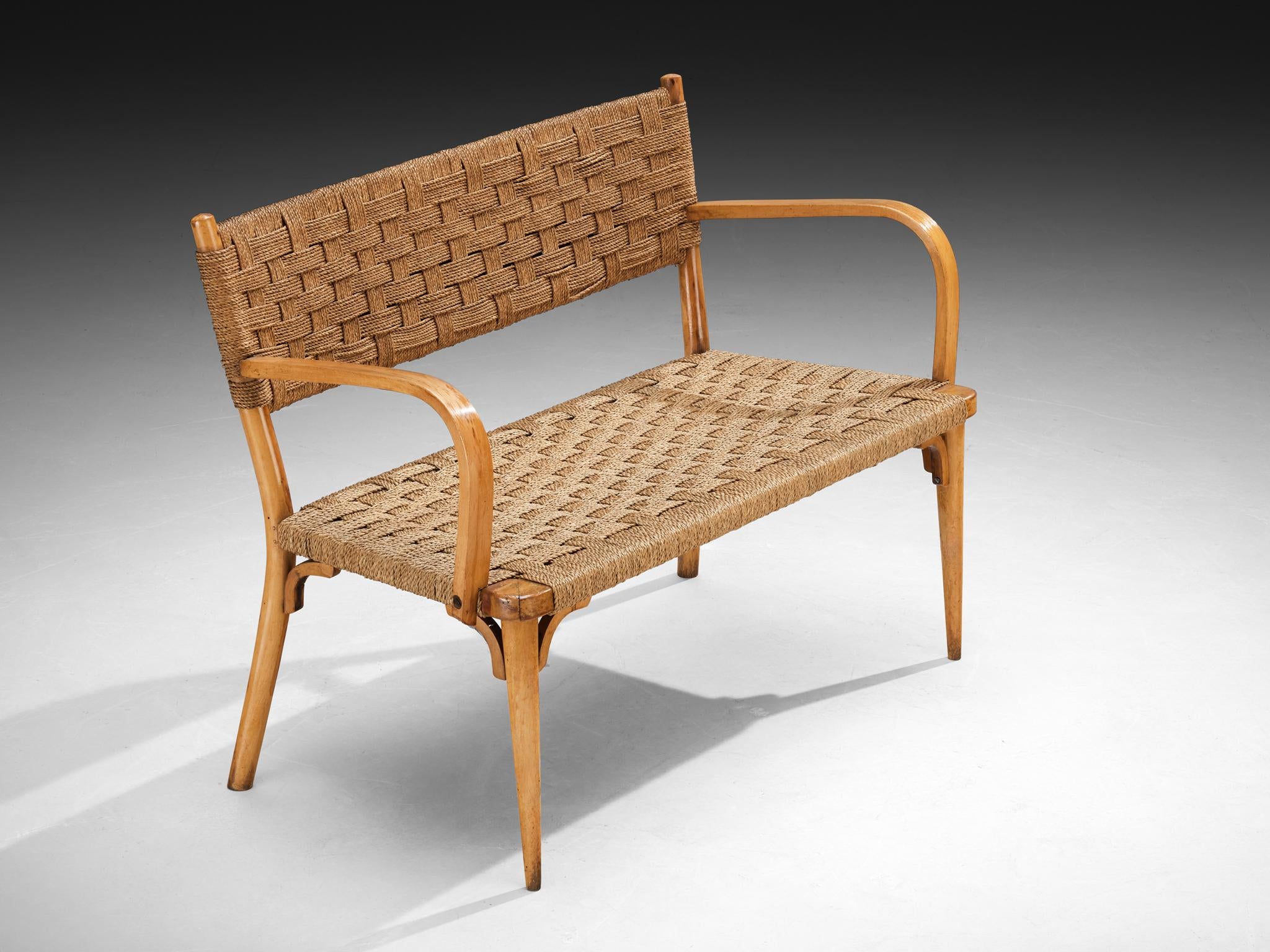 Italian Bench in Braided Straw and Blond Wood seating Morentz