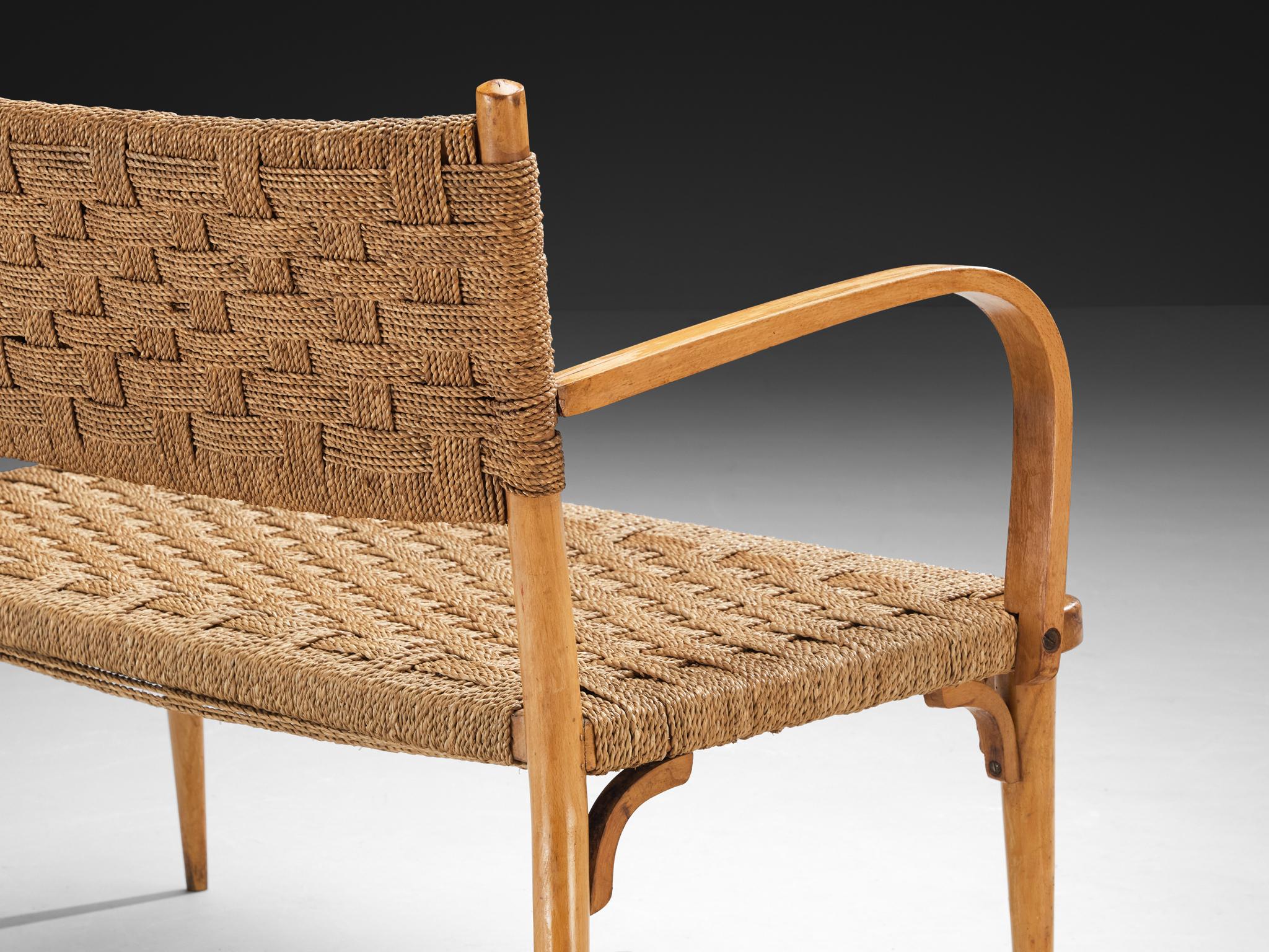 Italian Bench in Braided Straw and Blond Wood seating Morentz