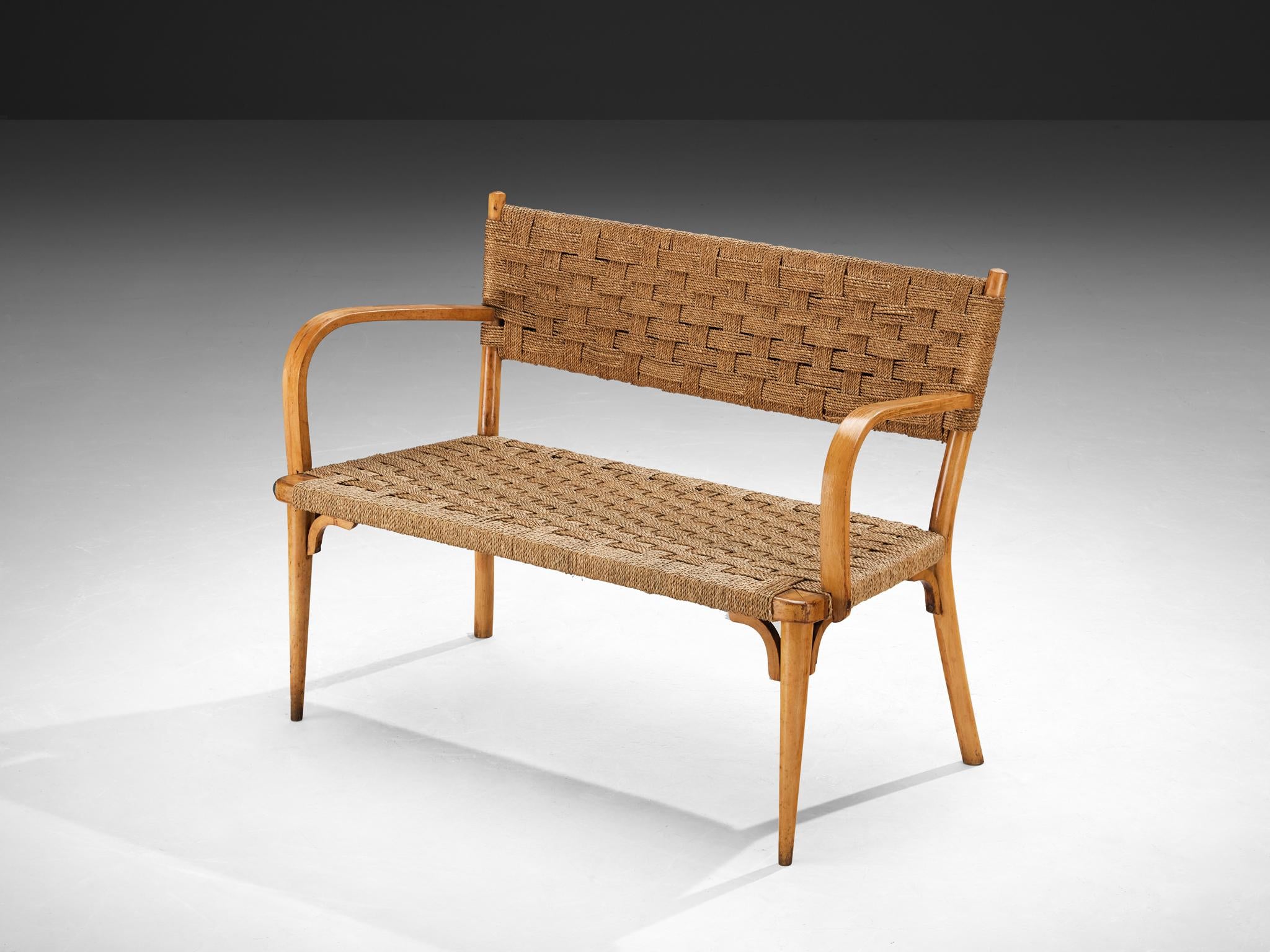 Italian Bench in Braided Straw and Blond Wood seating Morentz