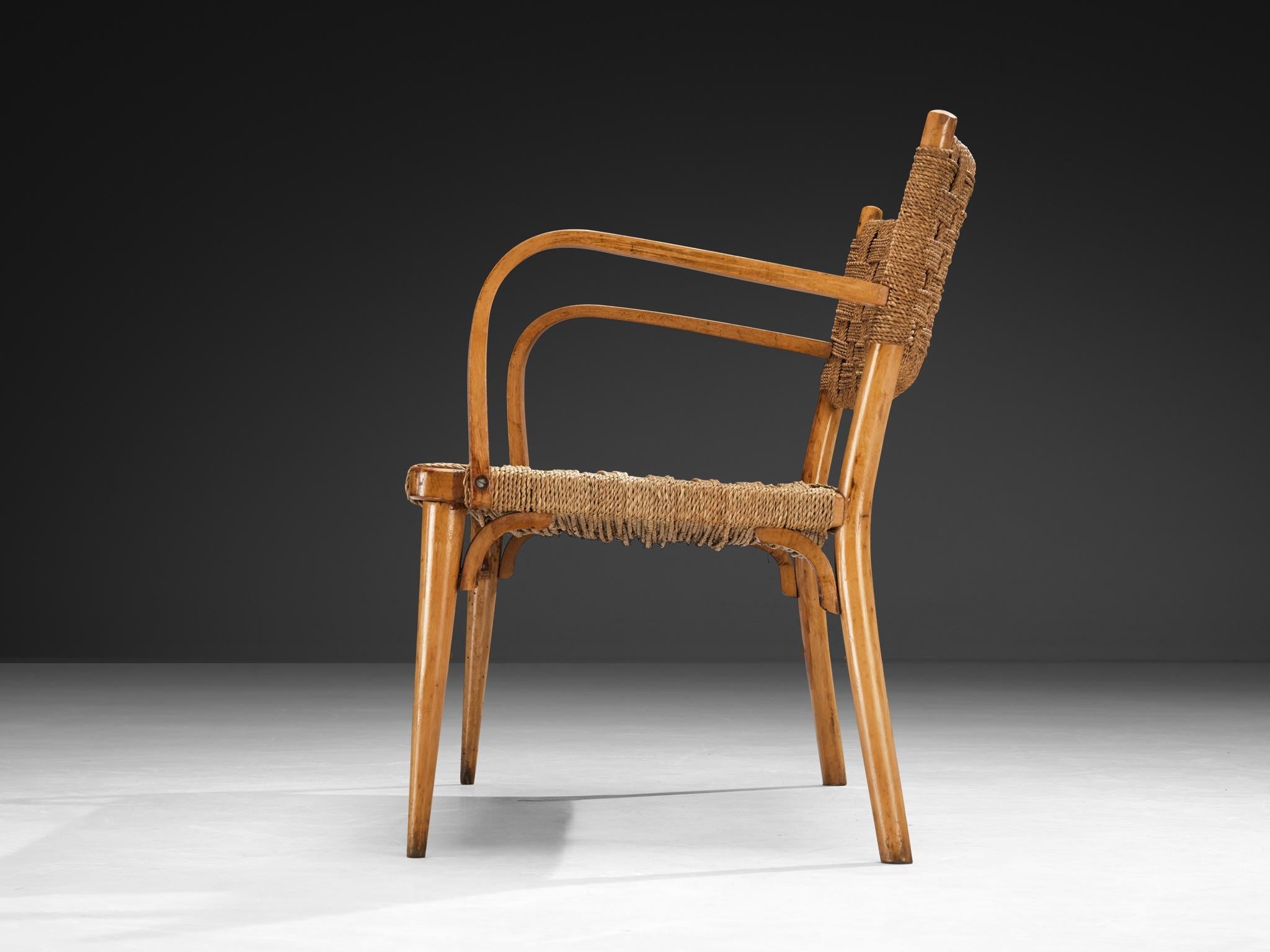 Italian Bench in Braided Straw and Blond Wood seating Morentz