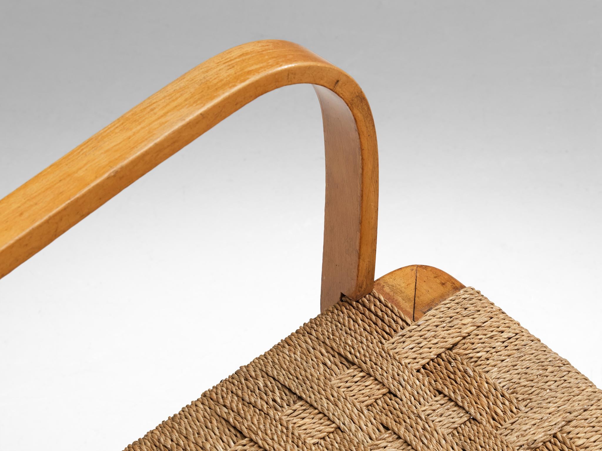 Italian Bench in Braided Straw and Blond Wood seating Morentz