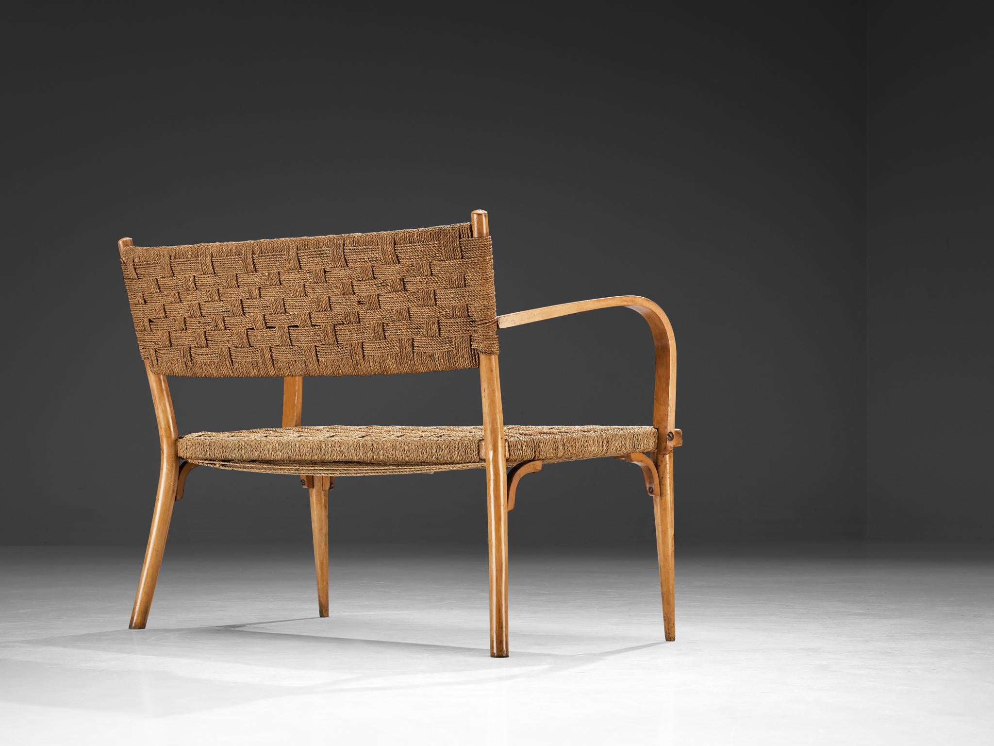 Italian Bench in Braided Straw and Blond Wood seating Morentz
