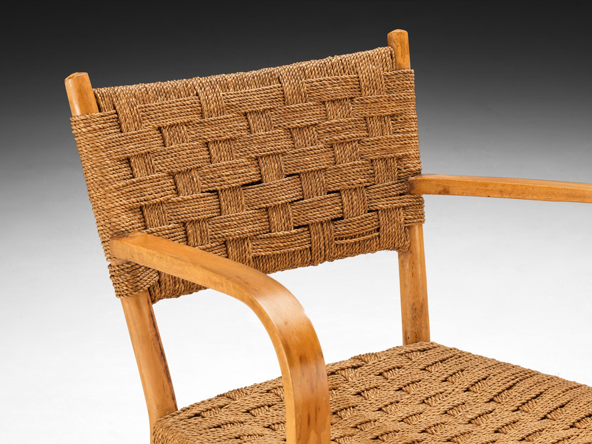 Italian Set of Four Armchairs in Braided Straw and Blonde Wood seating Morentz