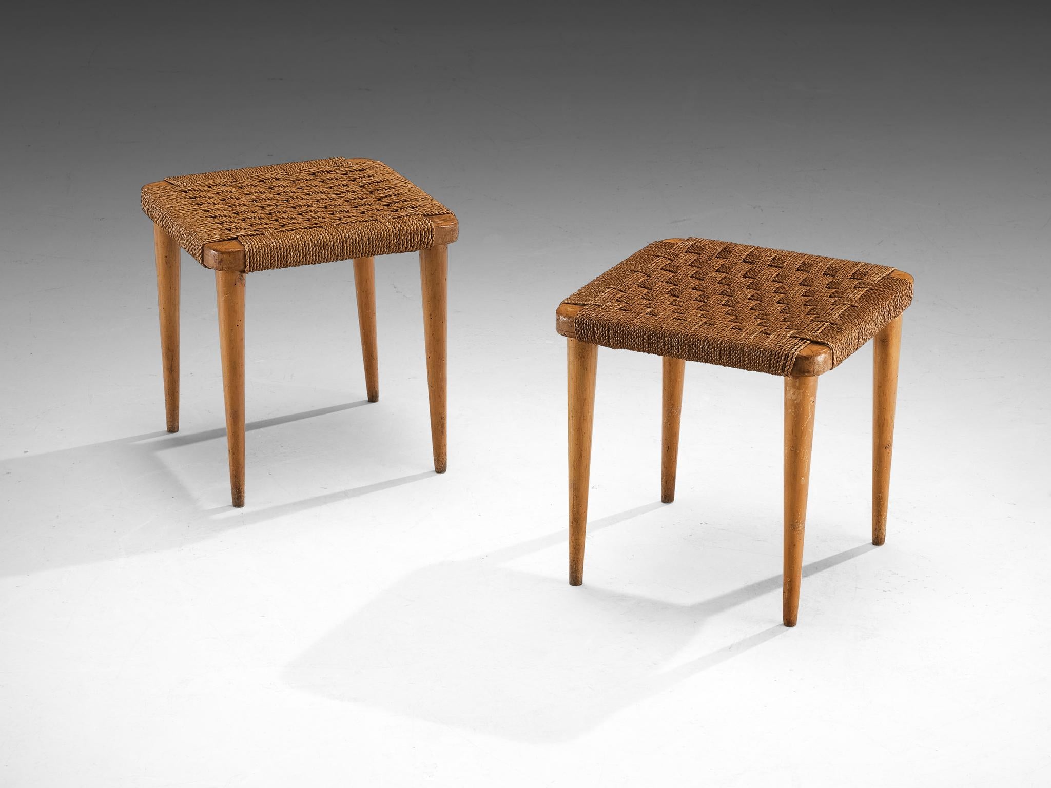 Italian Stools in Braided Straw and Blond Wood seating Morentz