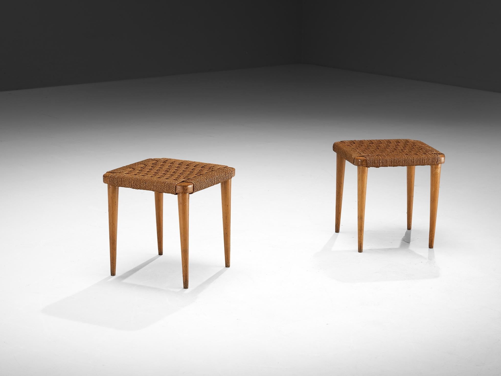 Italian Stools in Braided Straw and Blond Wood seating Morentz