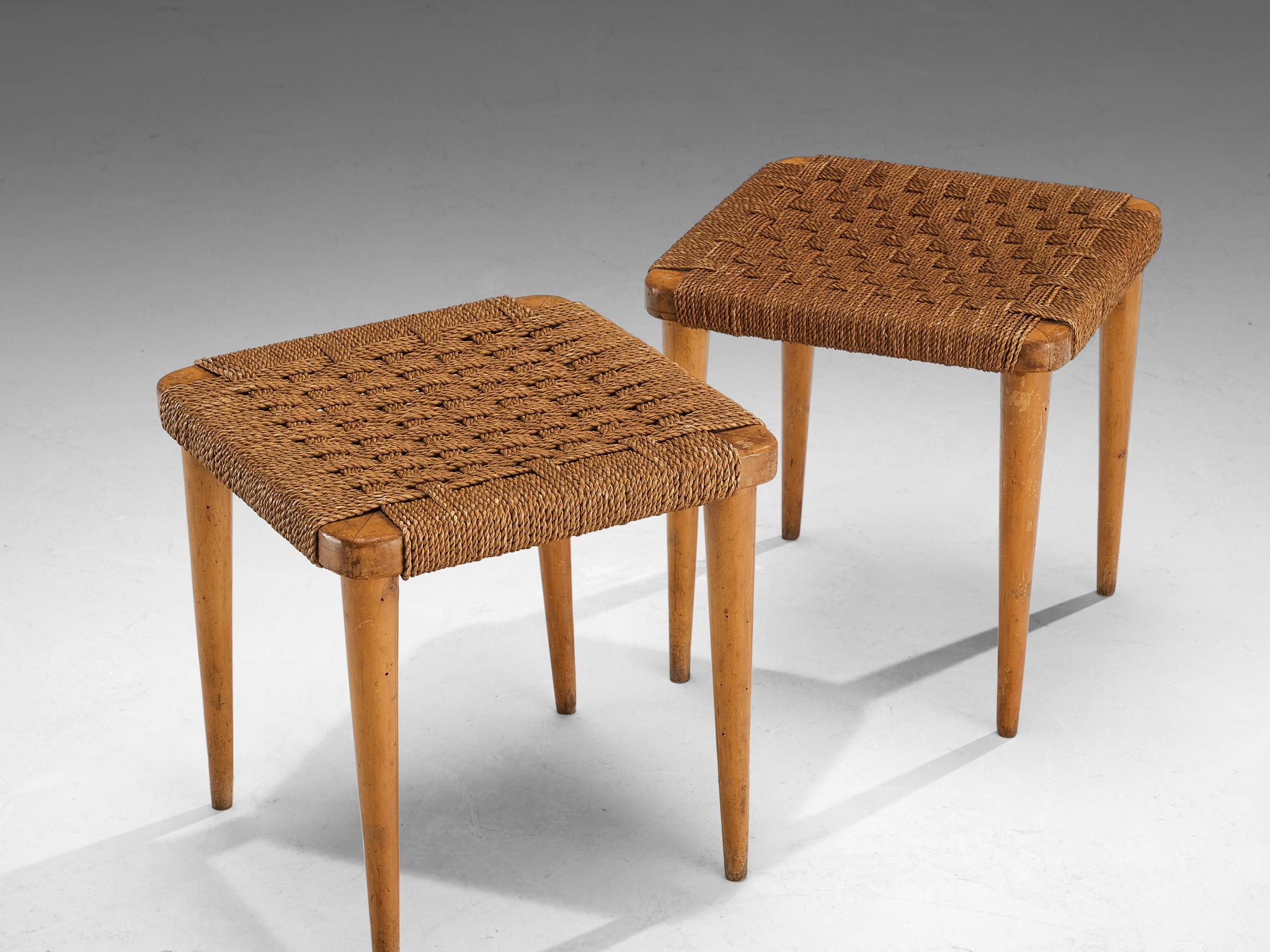 Italian Stools in Braided Straw and Blond Wood seating Morentz