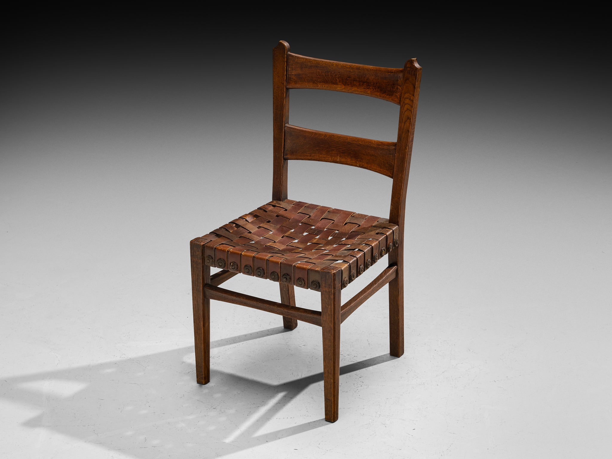 Ernesto Valabrega for Vittorio Valabrega Set of Six Dining Chairs in Oak and Leather Seating Morentz