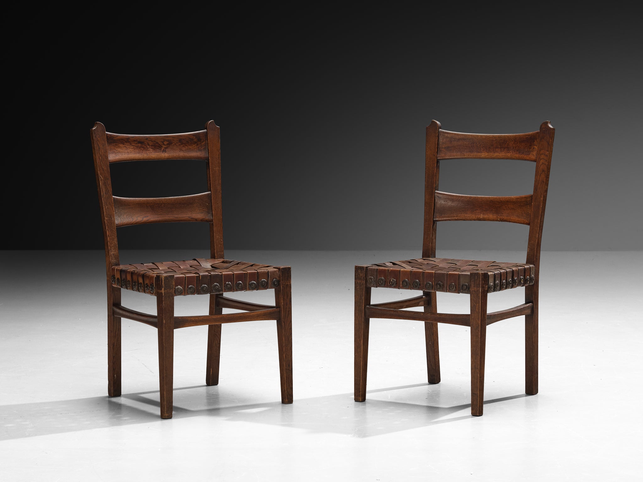 Ernesto Valabrega for Vittorio Valabrega Set of Six Dining Chairs in Oak and Leather Seating Morentz