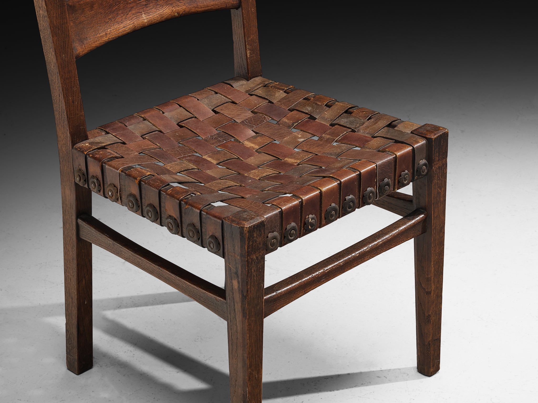 Ernesto Valabrega for Vittorio Valabrega Set of Six Dining Chairs in Oak and Leather Seating Morentz