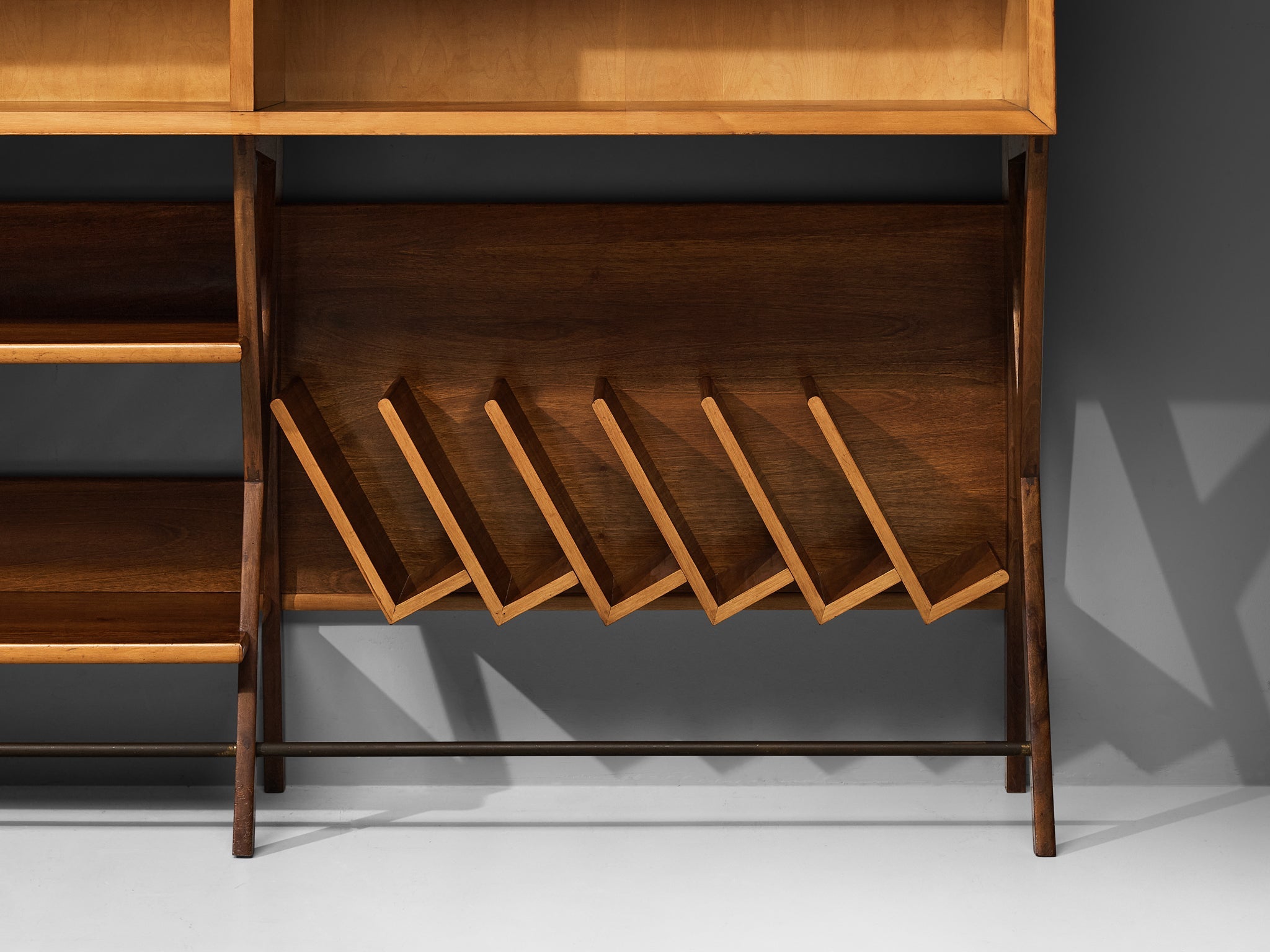 Mid-Century Modern Italian Wall Unit in Maple and Walnut case pieces and storage cabinets Morentz