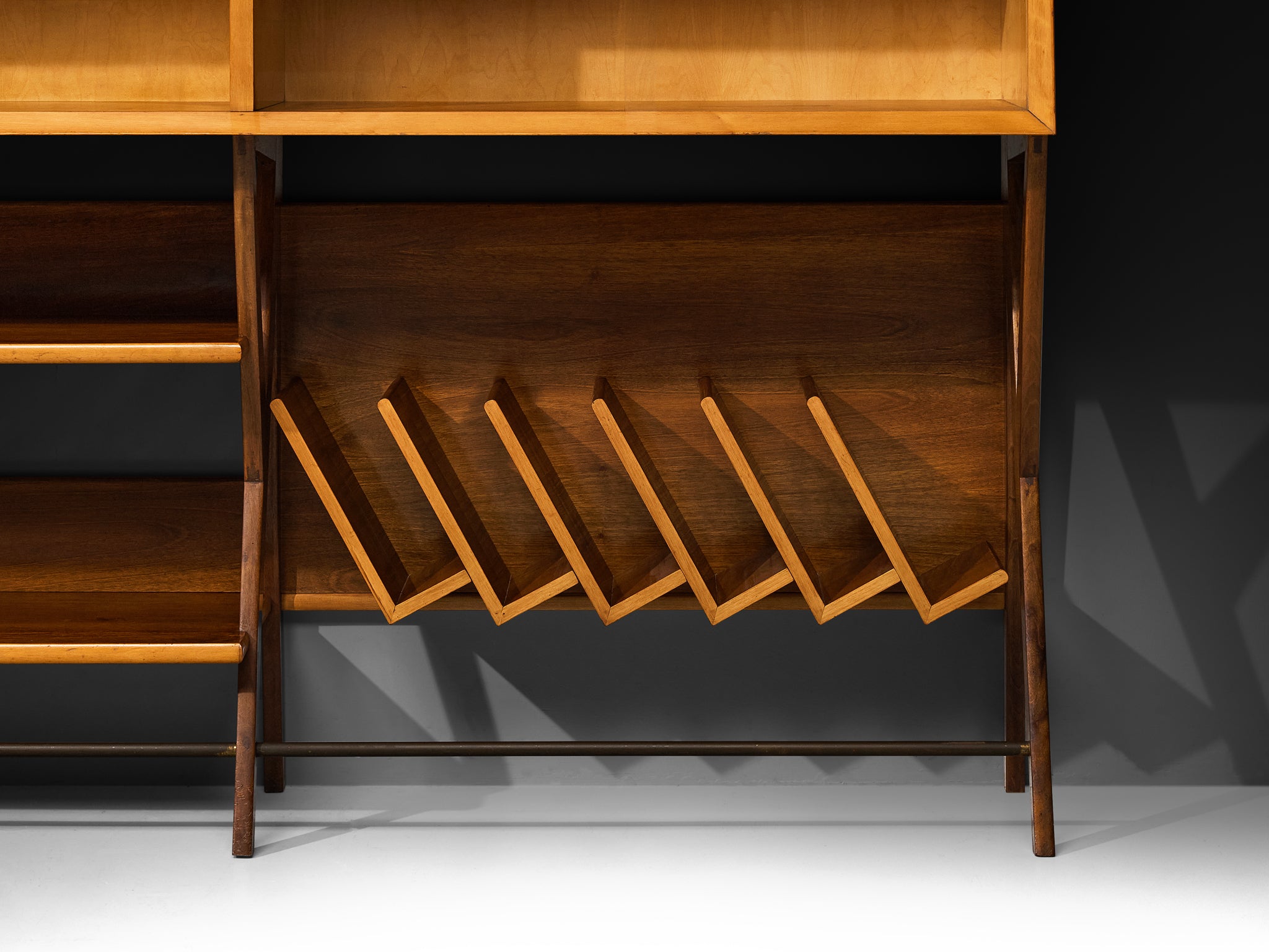Mid-Century Modern Italian Wall Unit in Maple and Walnut Case pieces and storage cabinets Morentz