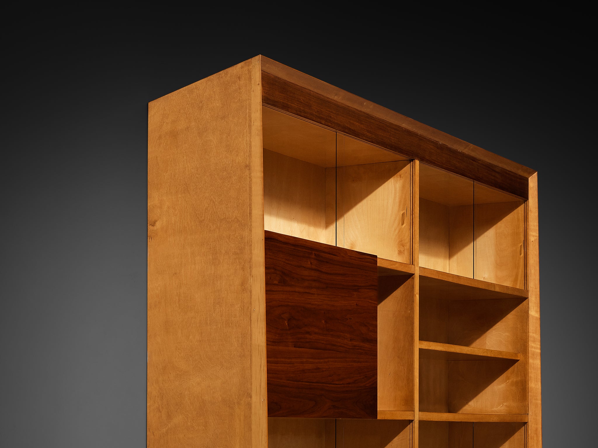 Mid-Century Modern Italian Wall Unit in Maple and Walnut Case pieces and storage cabinets Morentz
