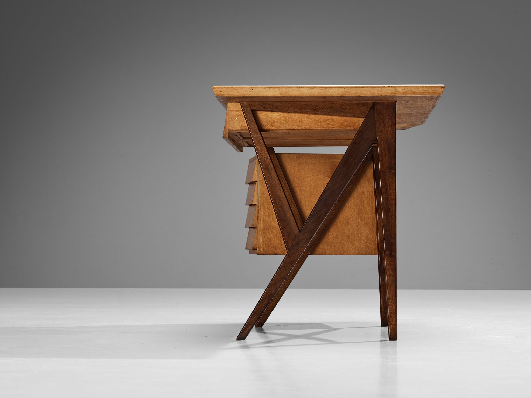 Mid-Century Italian Desk with Return in Mahogany and Maple with Turquoise Top tables Morentz