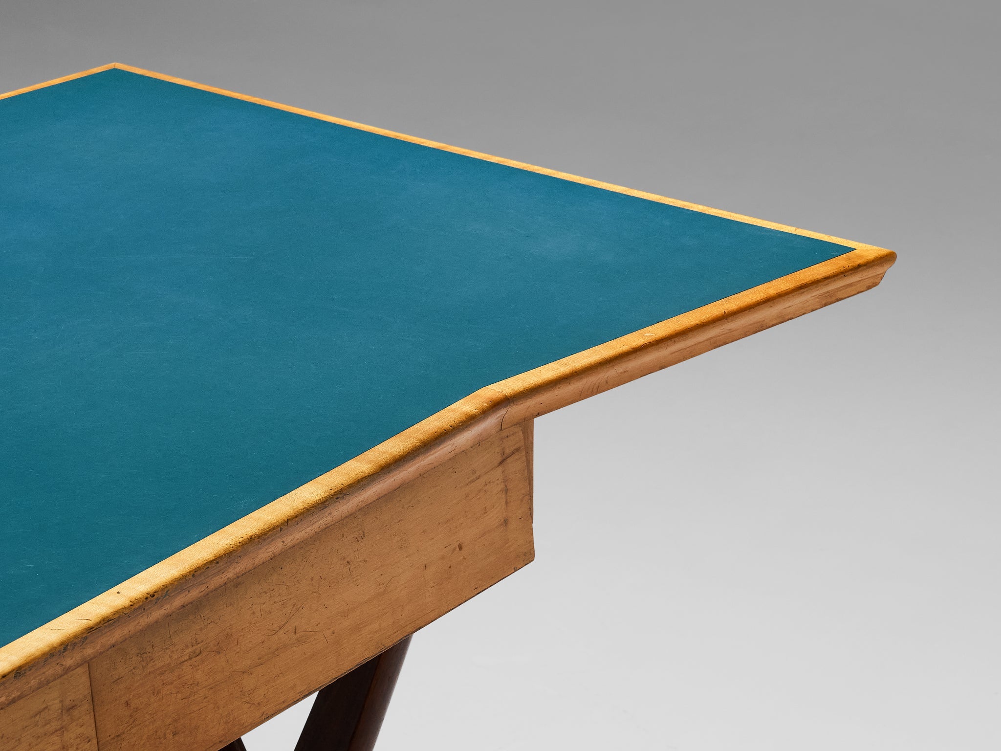 Mid-Century Italian Desk with Return in Mahogany and Maple with Turquoise Top tables Morentz