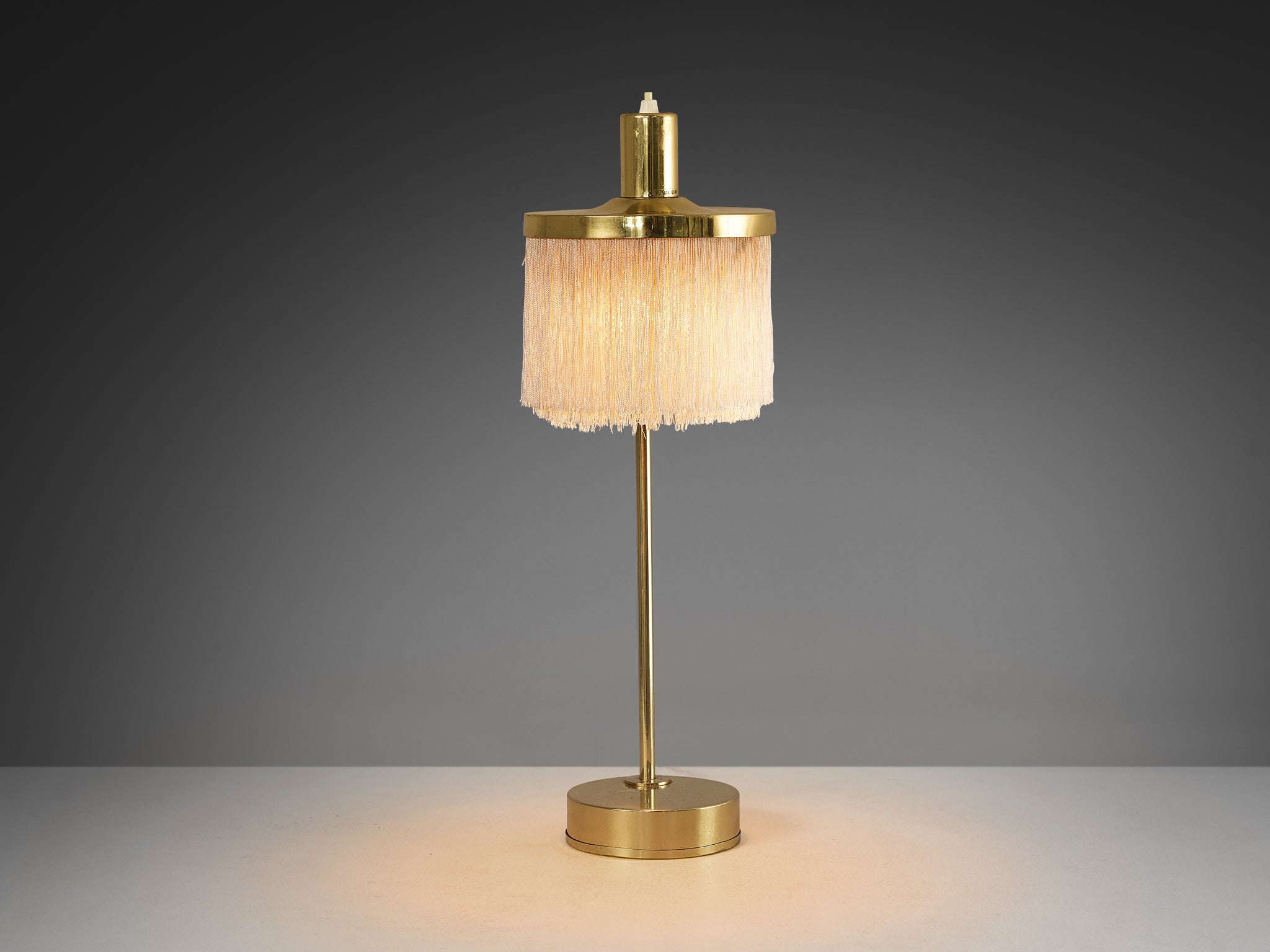 Hans-Agne Jakobsson Pair of 'Fringe' Table Lamps in Brass and Silk Lighting Morentz
