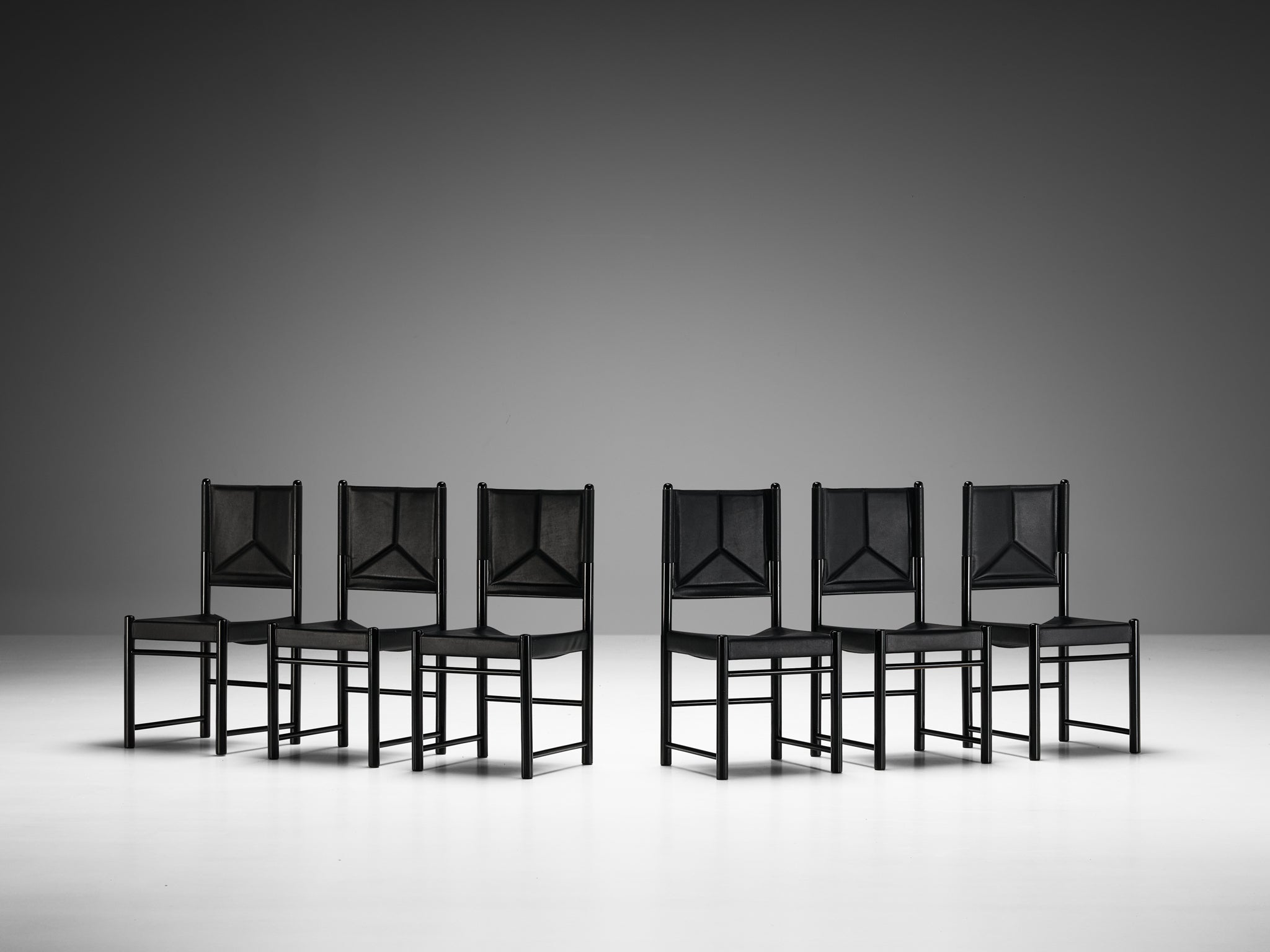 Italian Set of Six Dining Chairs in Black Upholstery with Black Frame seating Morentz