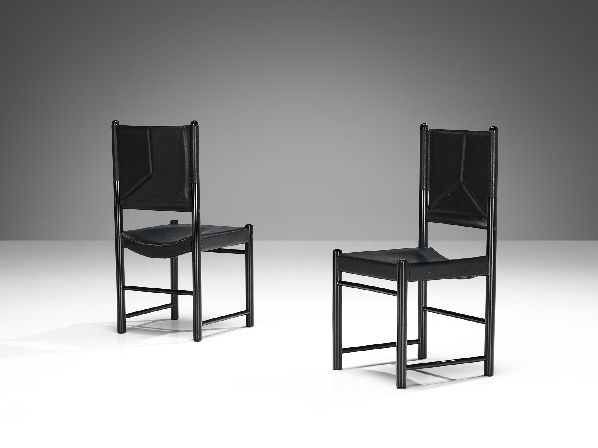 Italian Set of Six Dining Chairs in Black Upholstery with Black Frame seating Morentz
