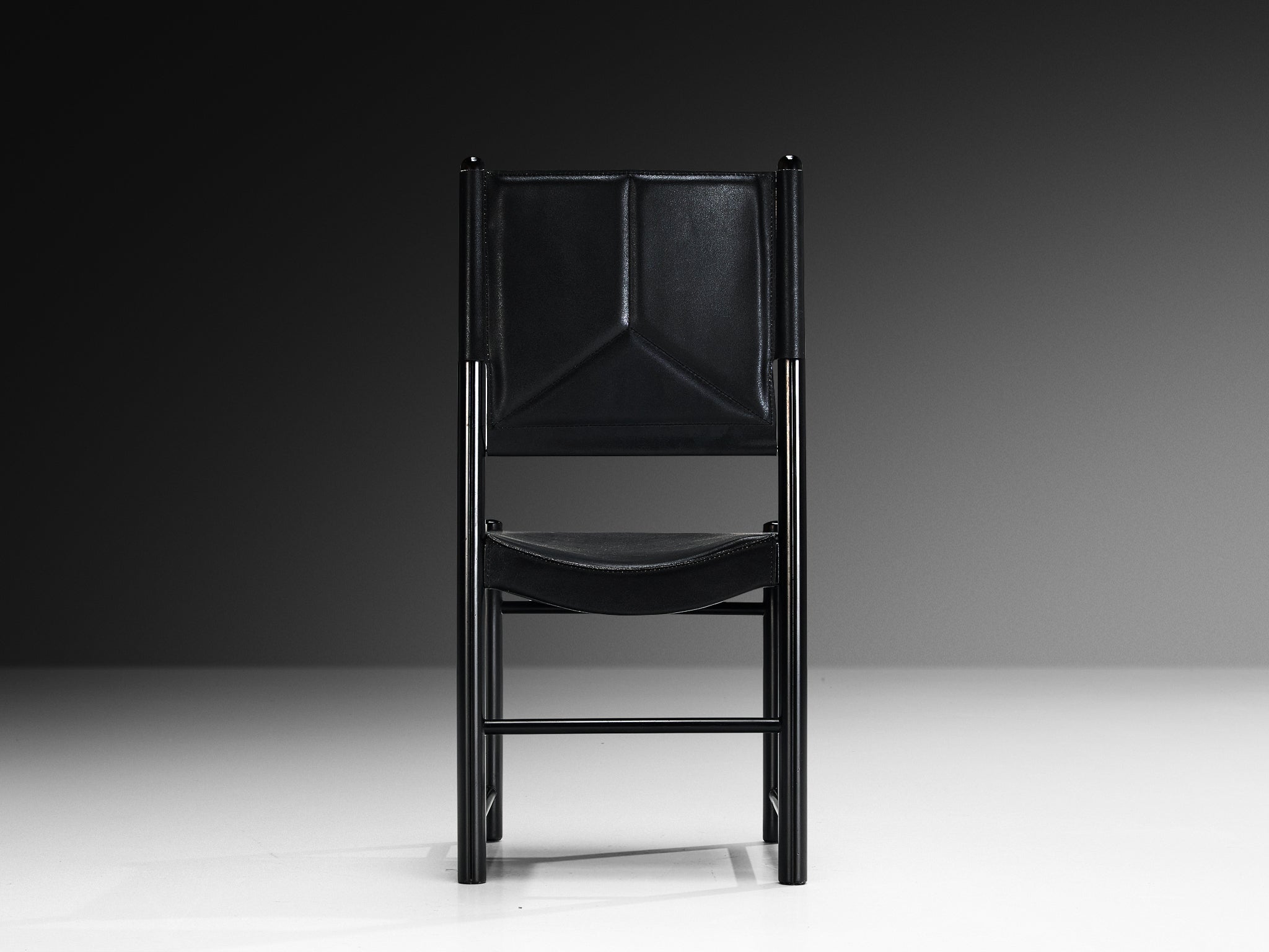 Italian Set of Six Dining Chairs in Black Upholstery with Black Frame Seating Morentz