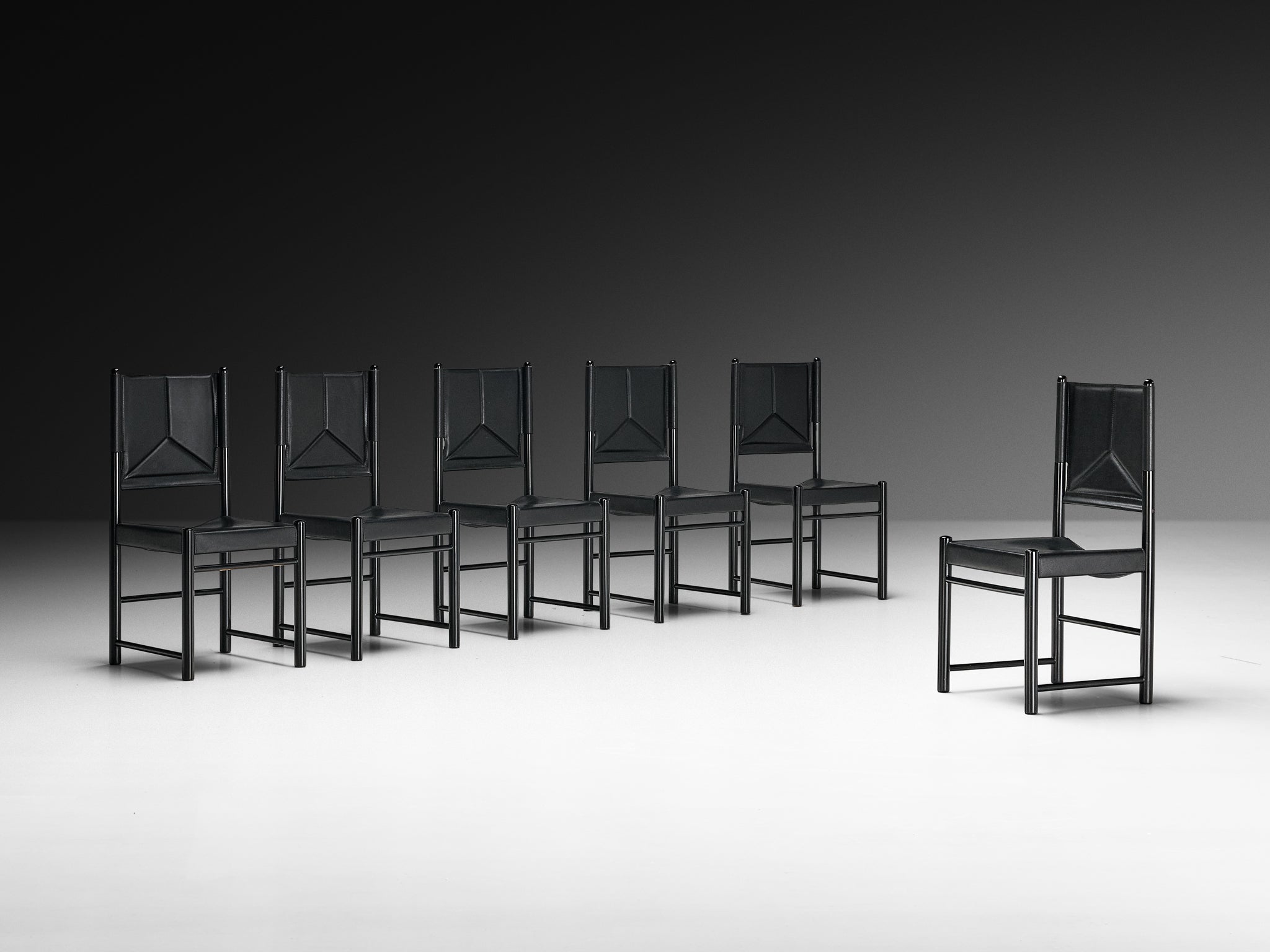 Italian Set of Six Dining Chairs in Black Upholstery with Black Frame Seating Morentz
