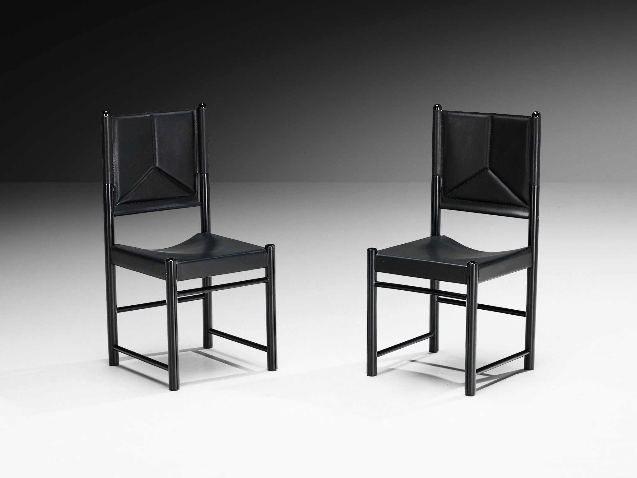 Italian Set of Six Dining Chairs in Black Upholstery with Black Frame Seating Morentz