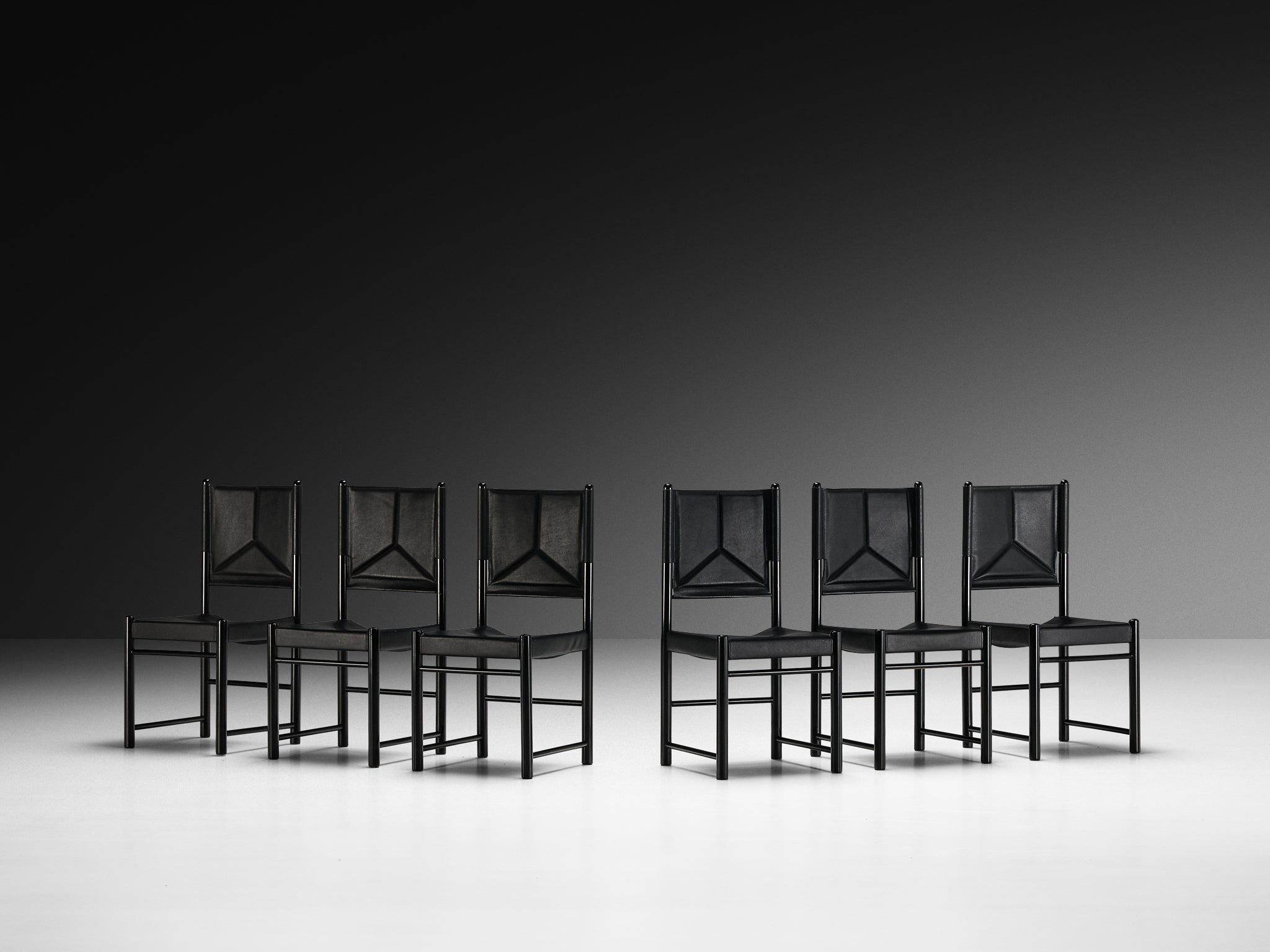 Italian Set of Six Dining Chairs in Black Upholstery with Black Frame Seating Morentz