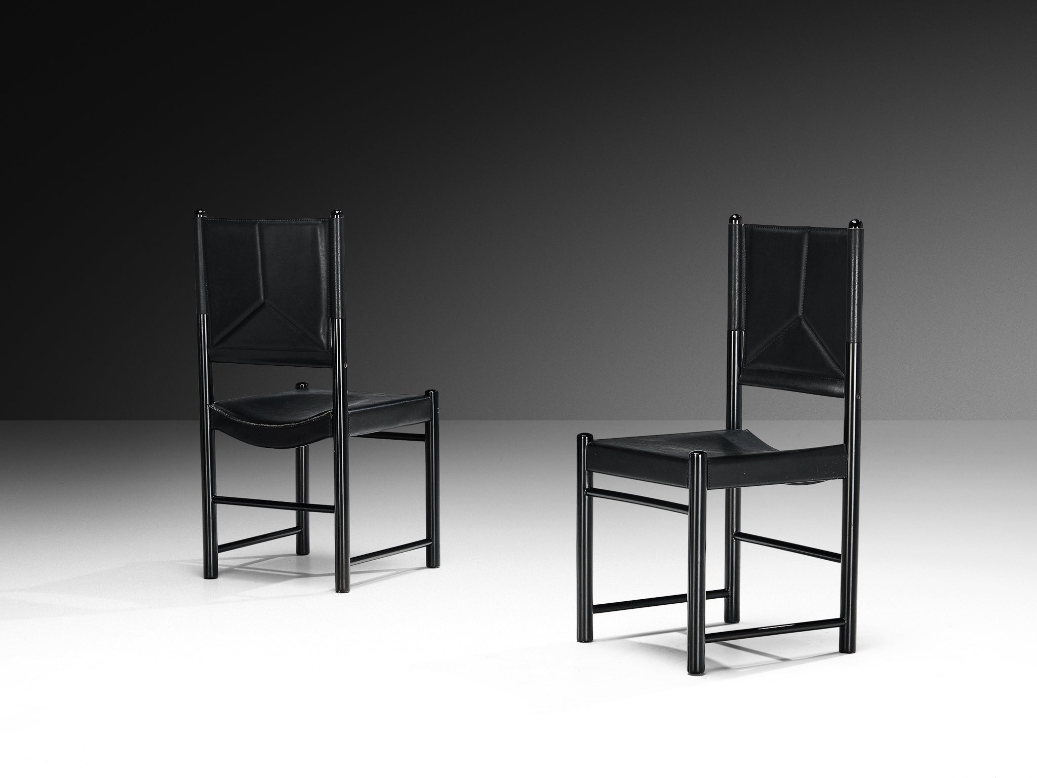 Italian Set of Six Dining Chairs in Black Upholstery with Black Frame Seating Morentz
