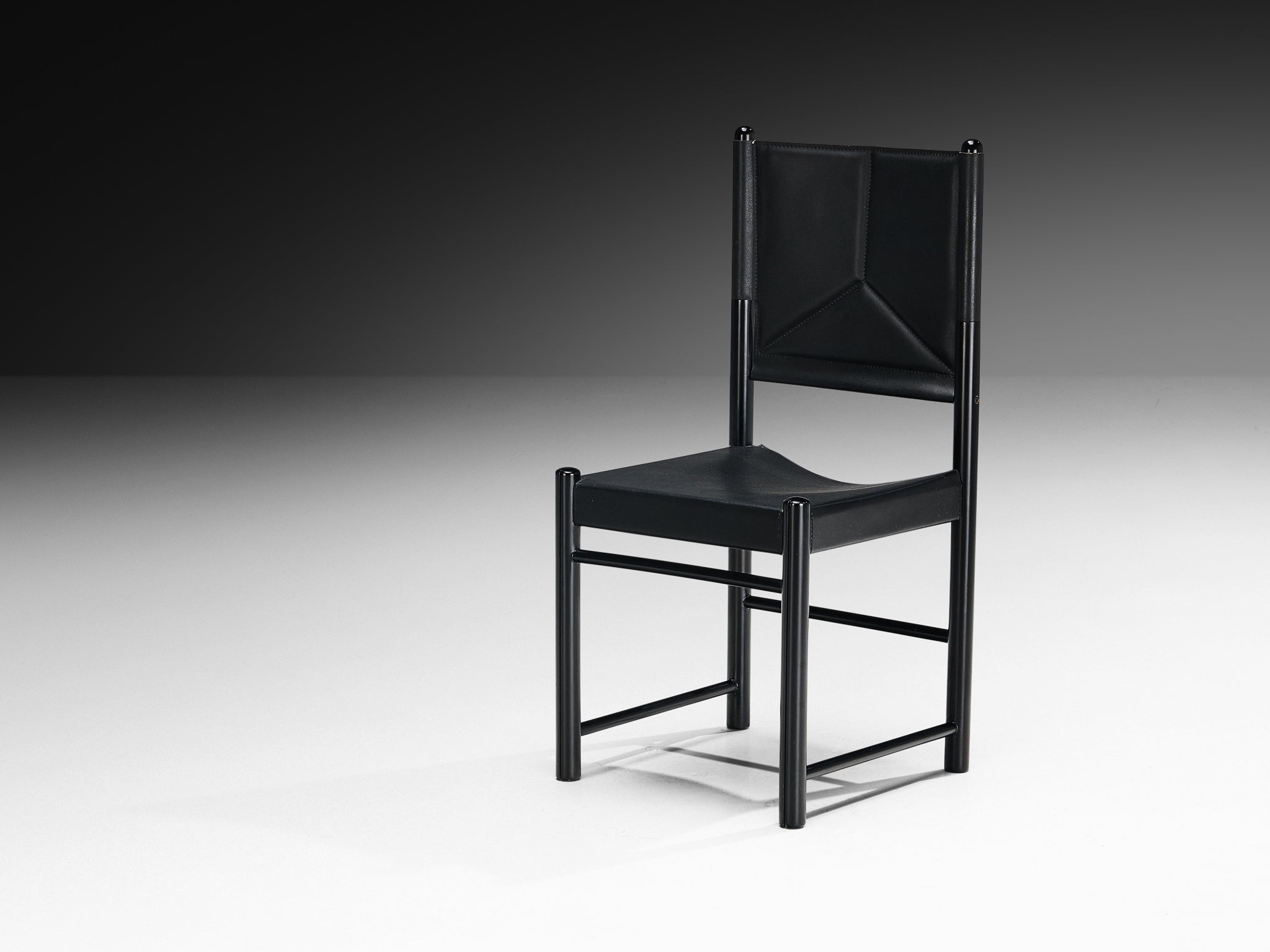 Italian Set of Six Dining Chairs in Black Upholstery with Black Frame Seating Morentz