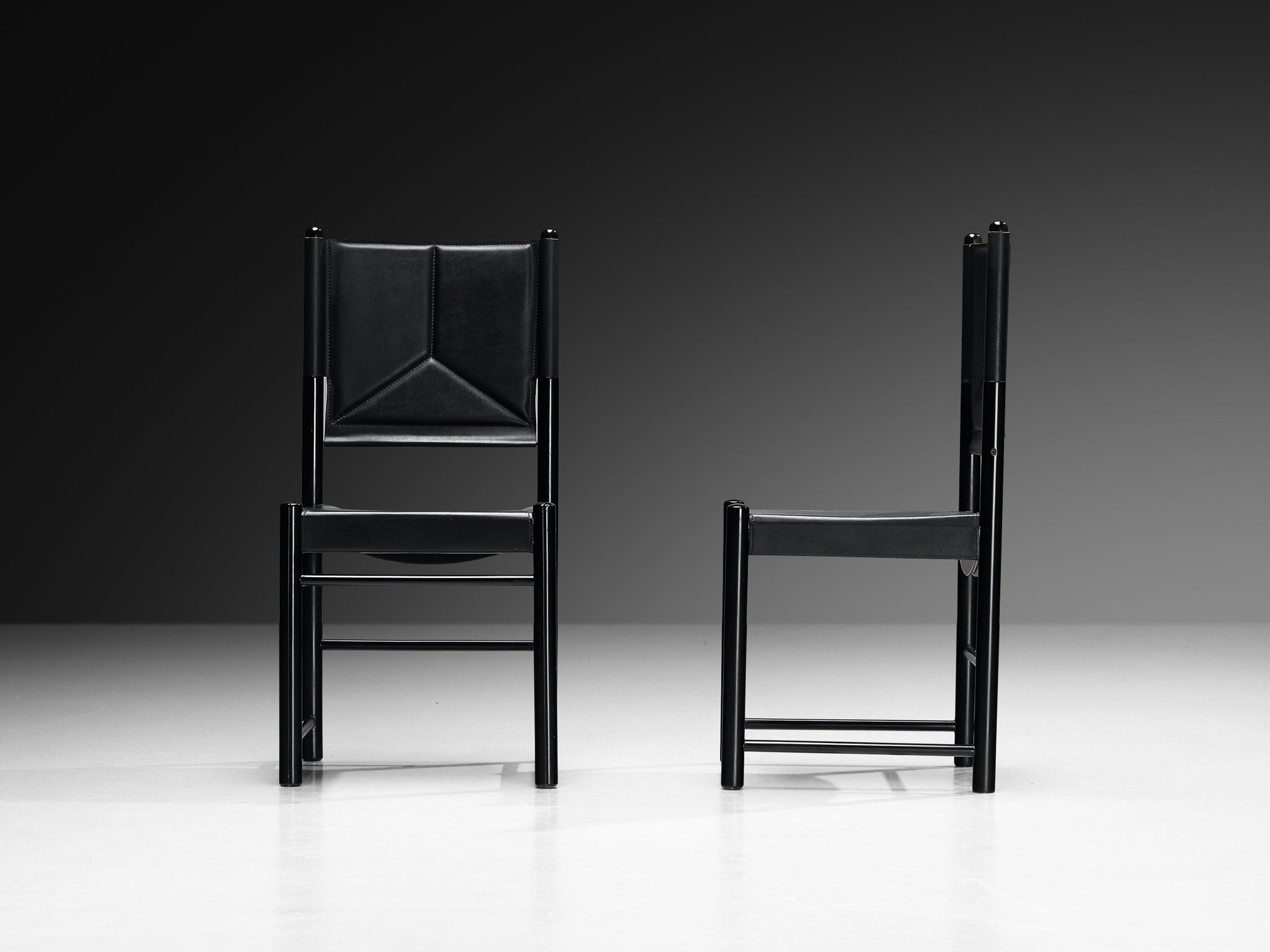 Italian Set of Six Dining Chairs in Black Upholstery with Black Frame Seating Morentz
