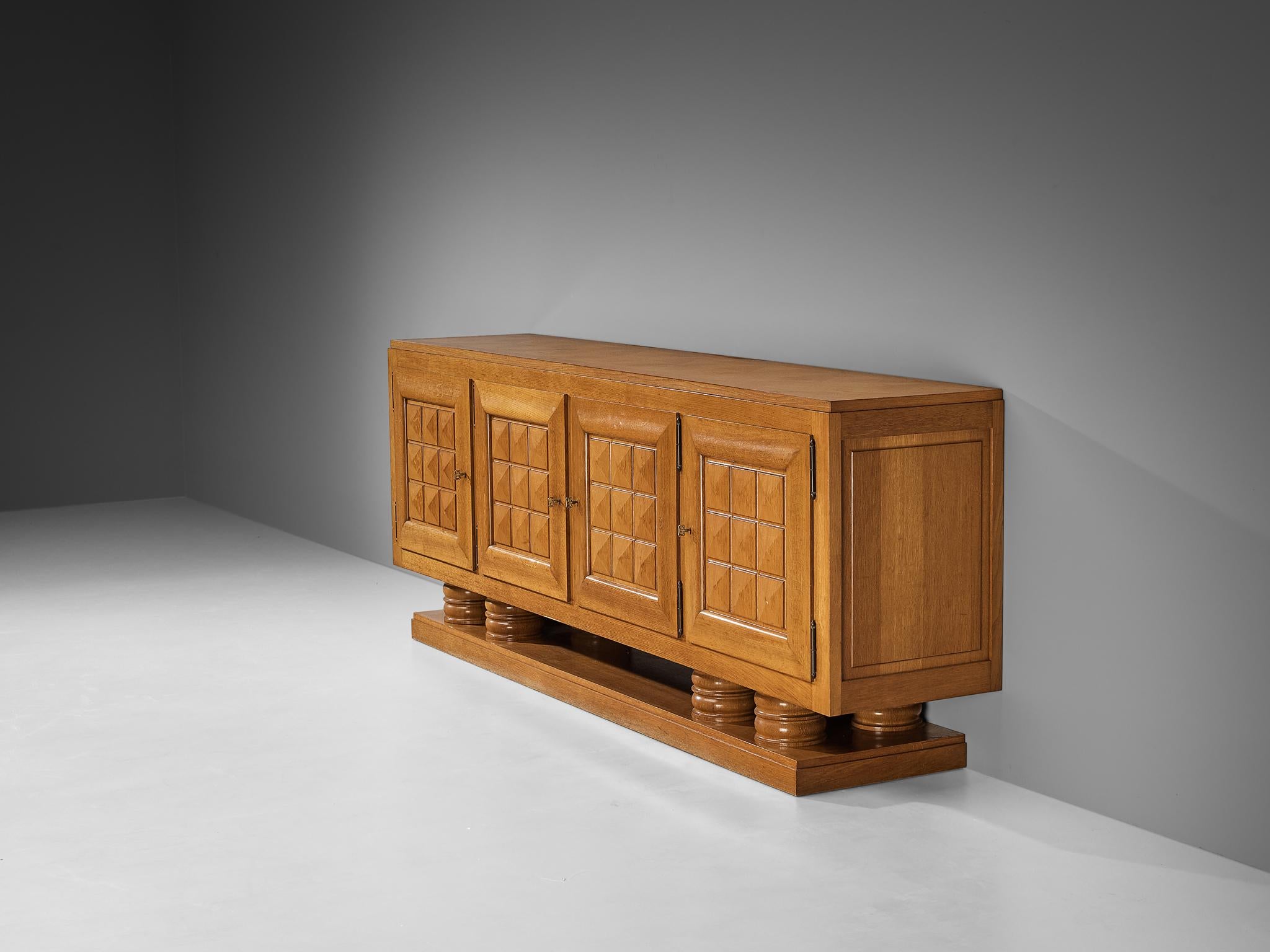 Gaston Poisson Art Deco Sideboard with Marquetry in Oak case pieces and storage cabinets Morentz