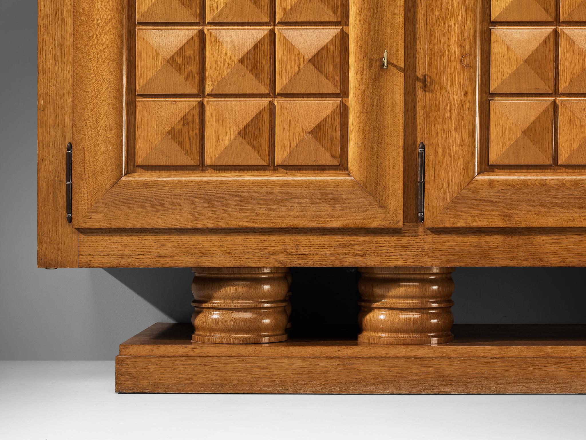 Gaston Poisson Art Deco Sideboard with Marquetry in Oak case pieces and storage cabinets Morentz