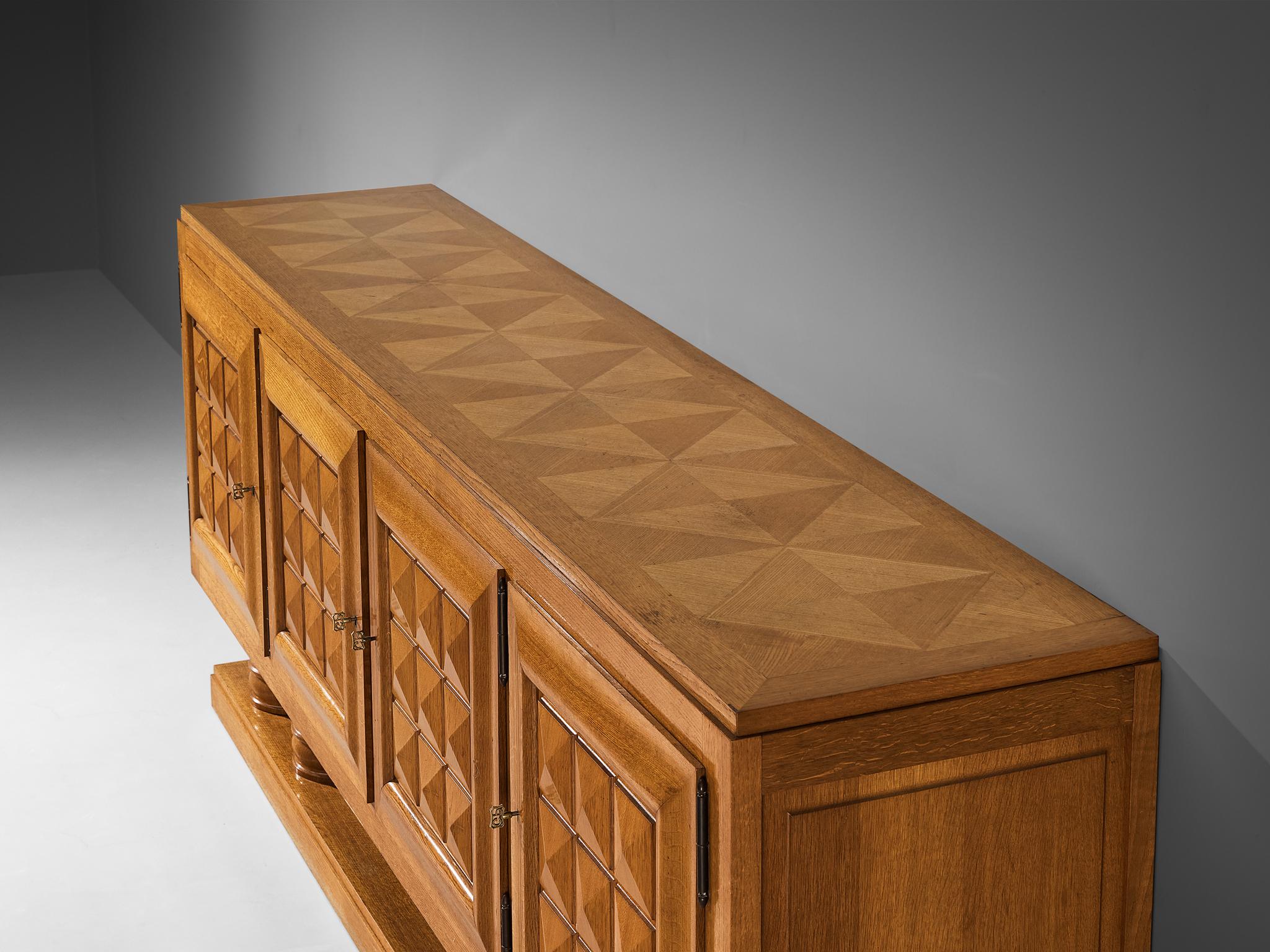 Gaston Poisson Art Deco Sideboard with Marquetry in Oak case pieces and storage cabinets Morentz
