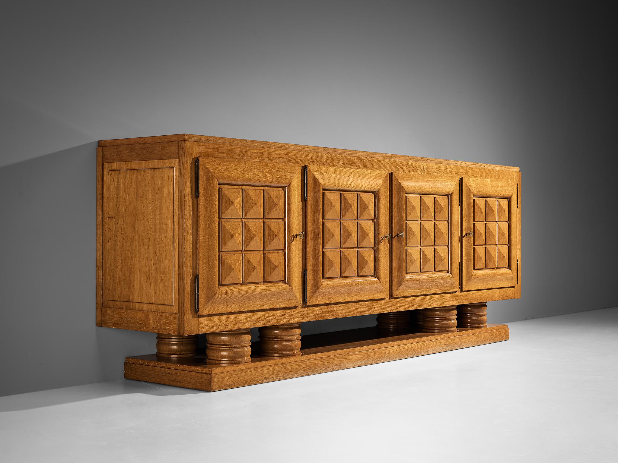 Gaston Poisson Art Deco Sideboard with Marquetry in Oak case pieces and storage cabinets Morentz