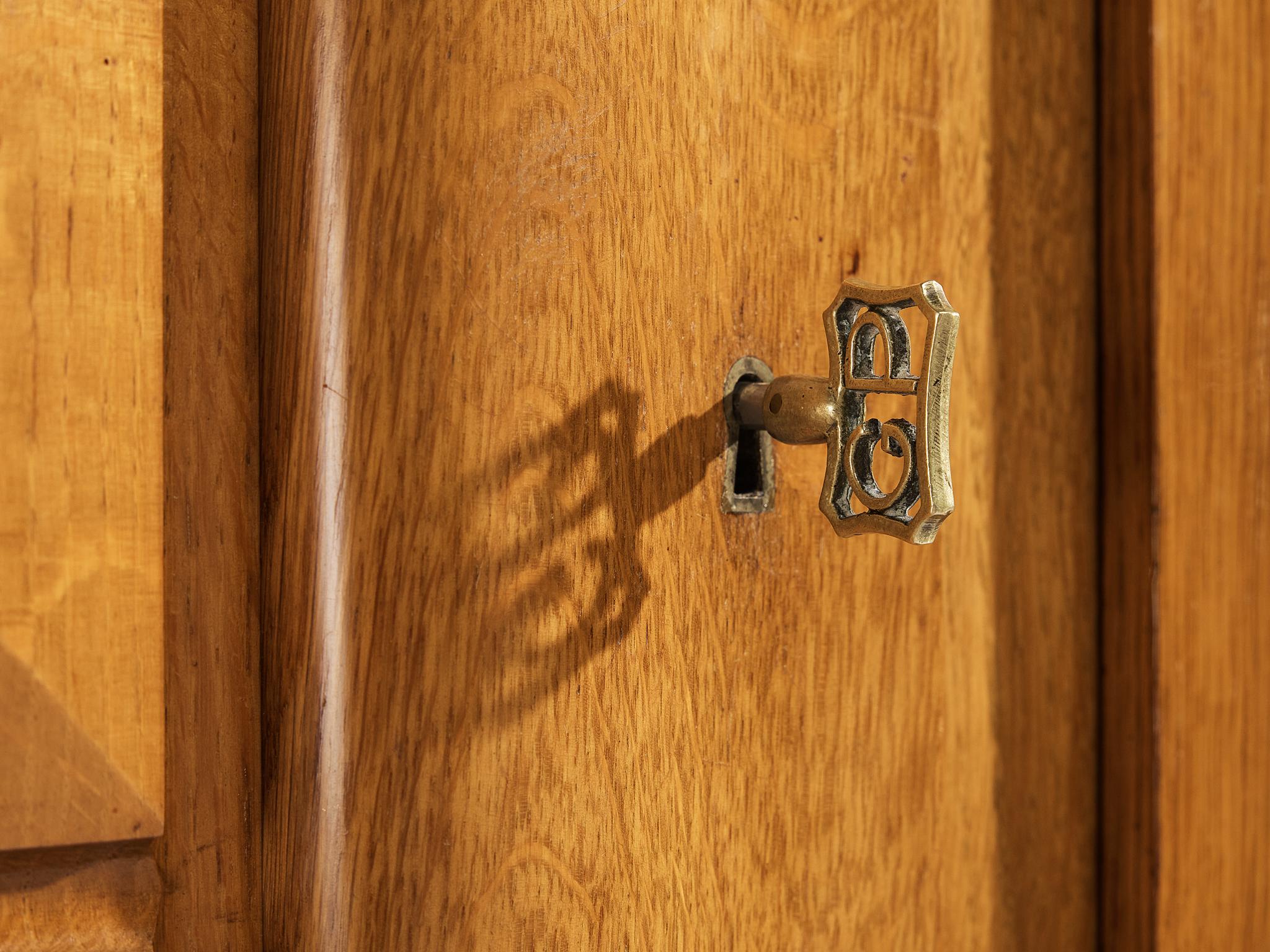 Gaston Poisson Art Deco Sideboard with Marquetry in Oak case pieces and storage cabinets Morentz