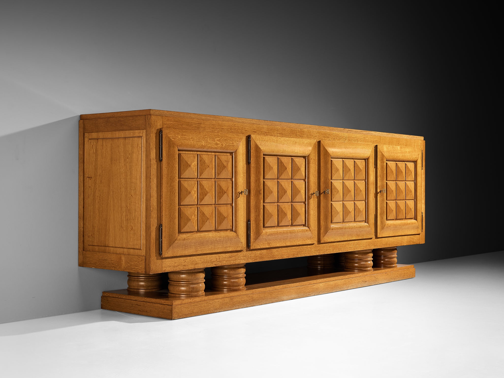 Gaston Poisson Art Deco Sideboard with Marquetry in Oak Case pieces and storage cabinets Morentz