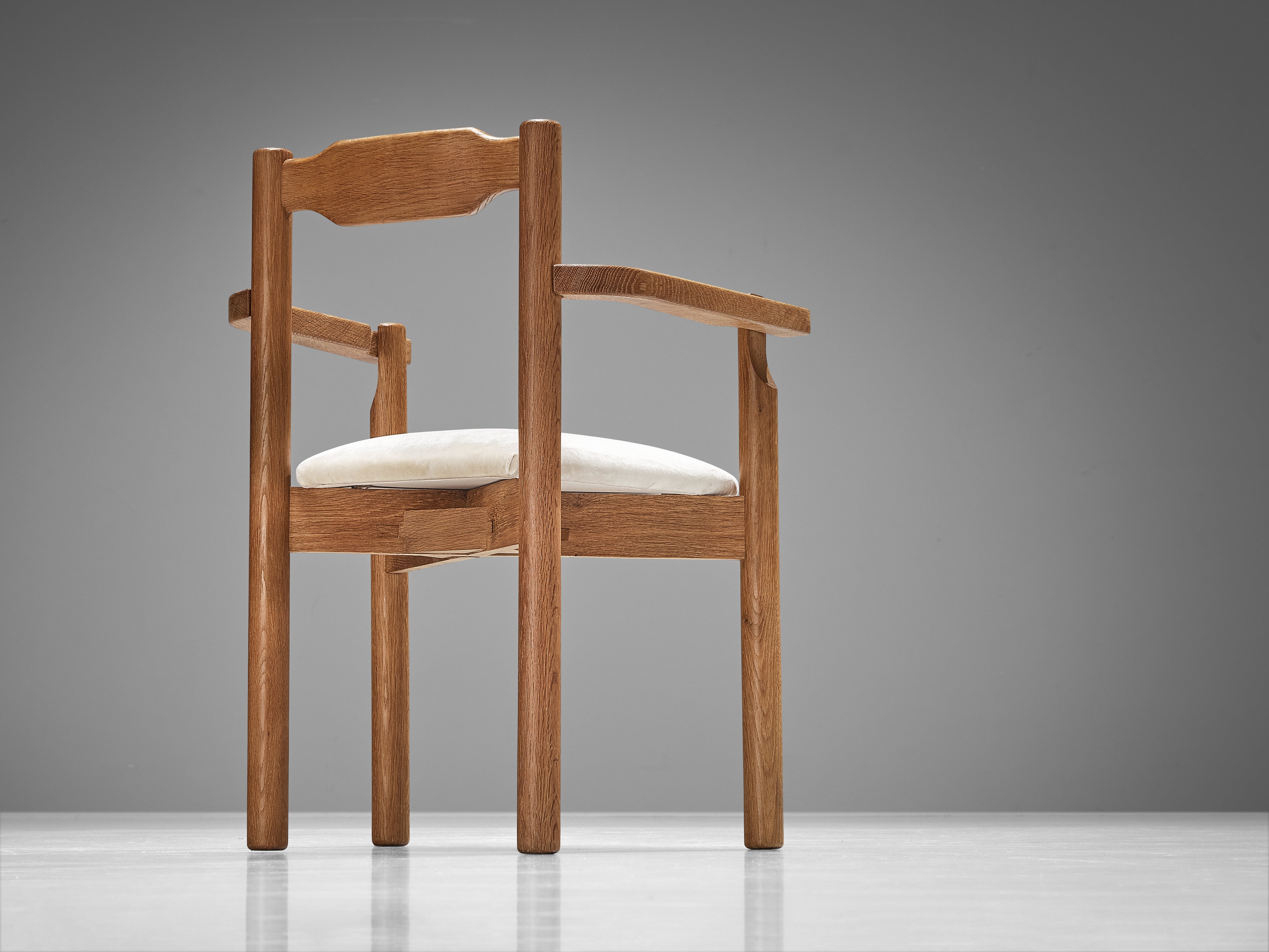 Rare Guillerme & Chambron Set of Eight Dining Chairs in Solid Oak and Mohair seating Morentz