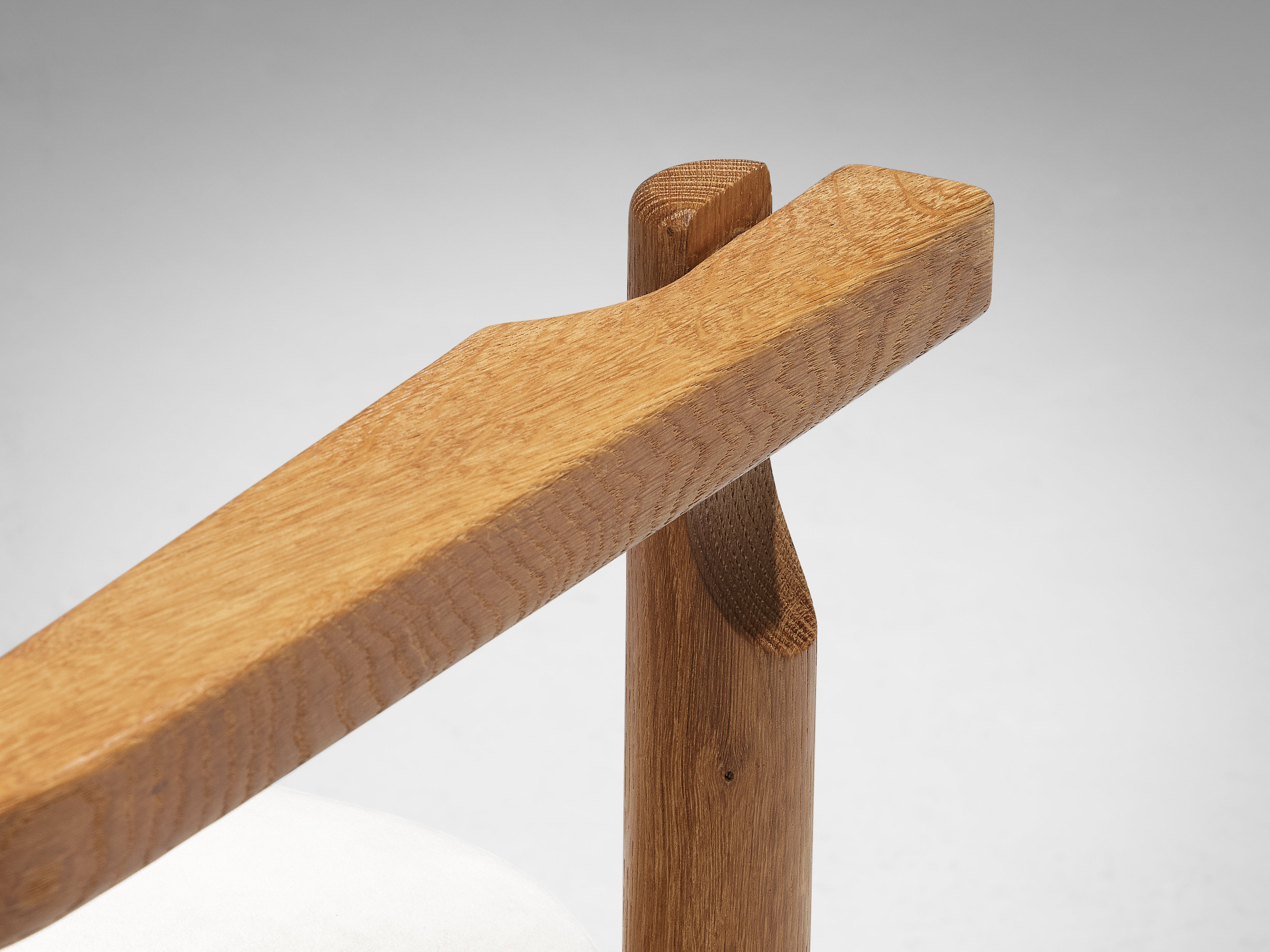 Rare Guillerme & Chambron Set of Eight Dining Chairs in Solid Oak and Mohair seating Morentz