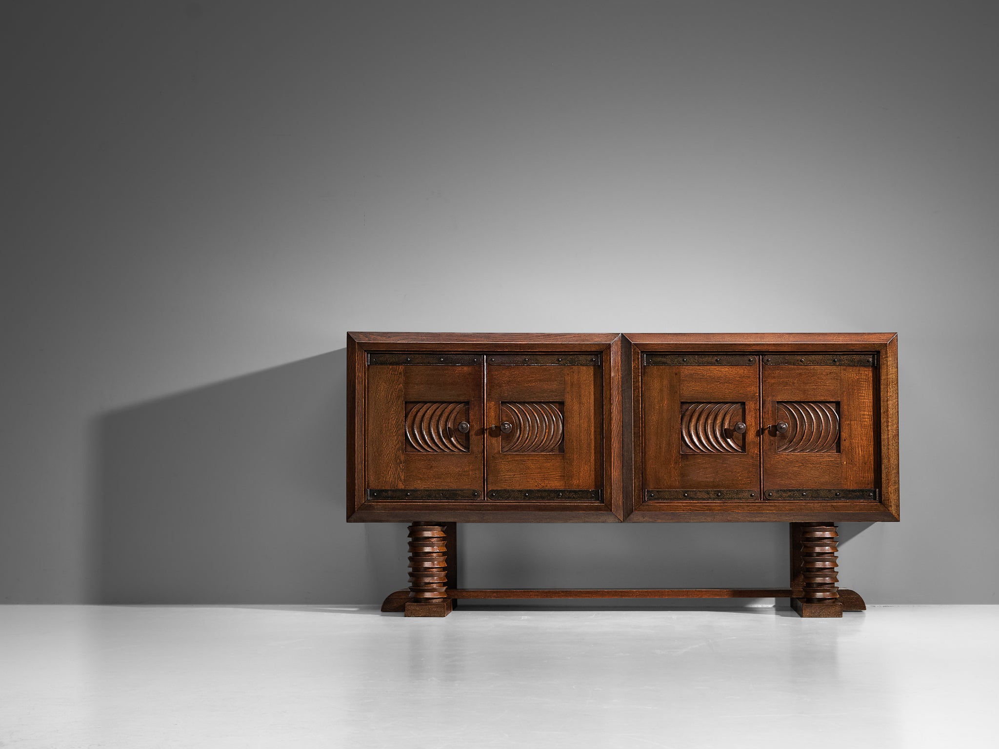 Parisian Art Deco Sideboard in Solid Oak with Iron Elements Case pieces and storage cabinets Morentz