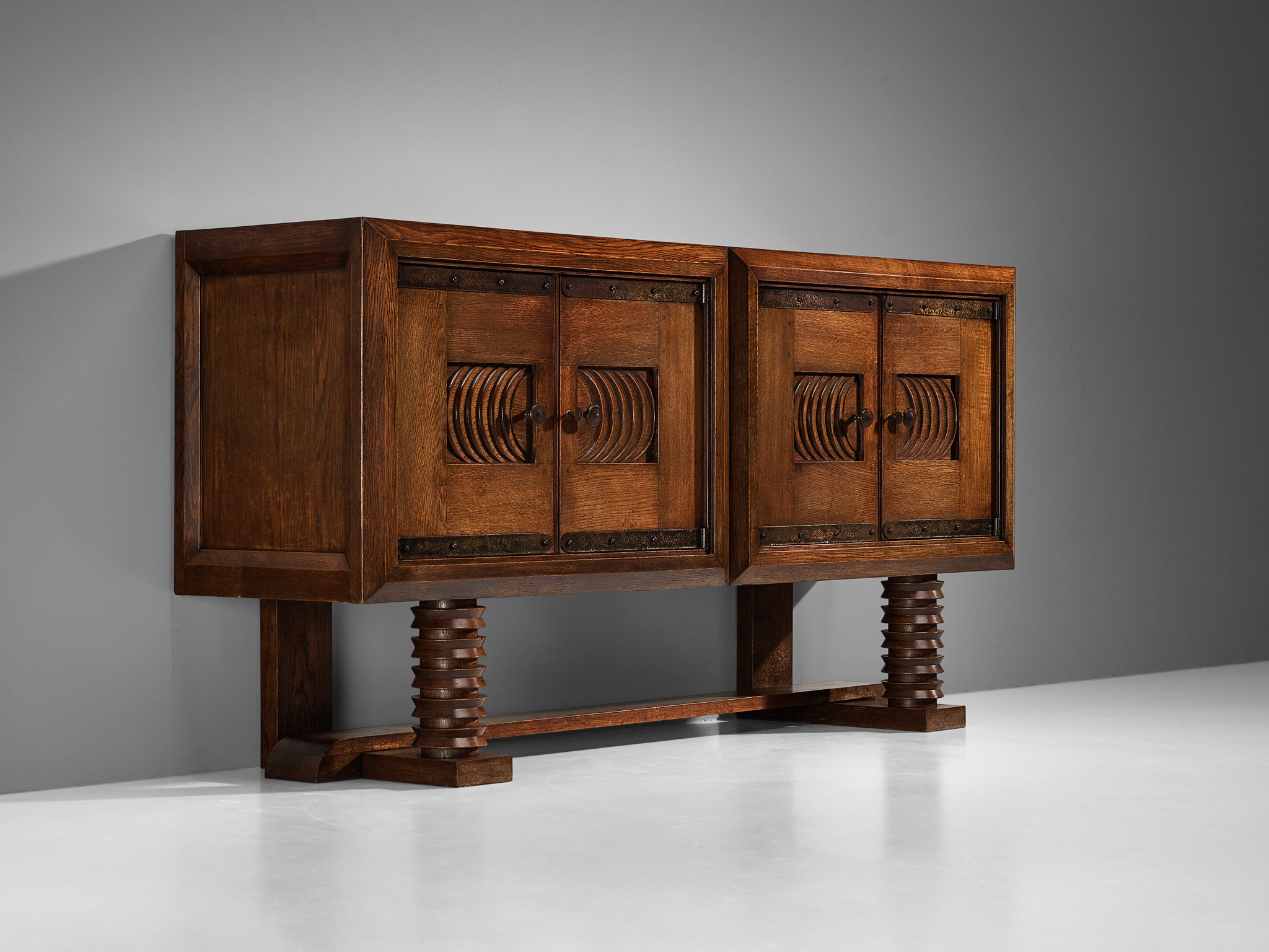 Parisian Art Deco Sideboard in Solid Oak with Iron Elements Case pieces and storage cabinets Morentz