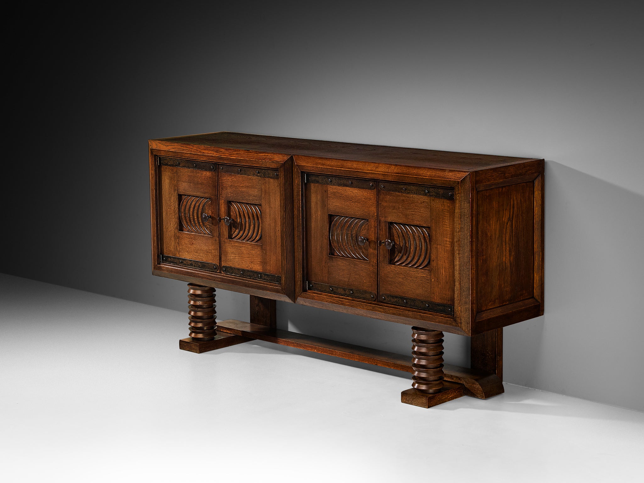 Parisian Art Deco Sideboard in Solid Oak with Iron Elements Case pieces and storage cabinets Morentz