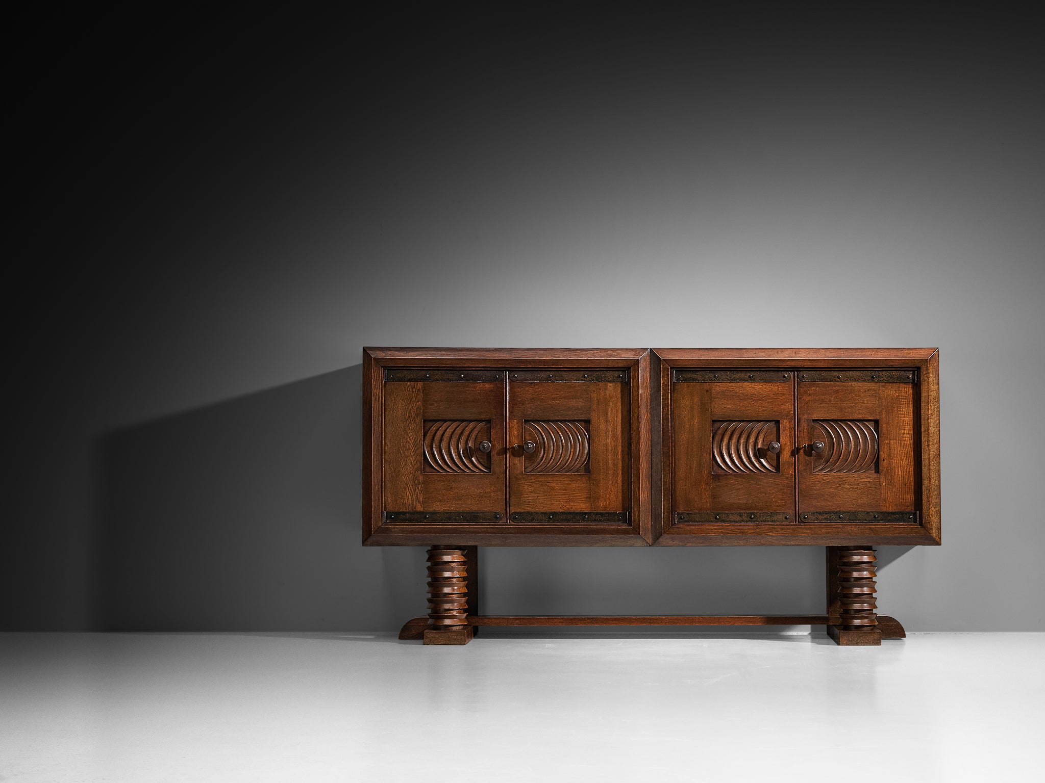 Parisian Art Deco Sideboard in Solid Oak with Iron Elements Case pieces and storage cabinets Morentz