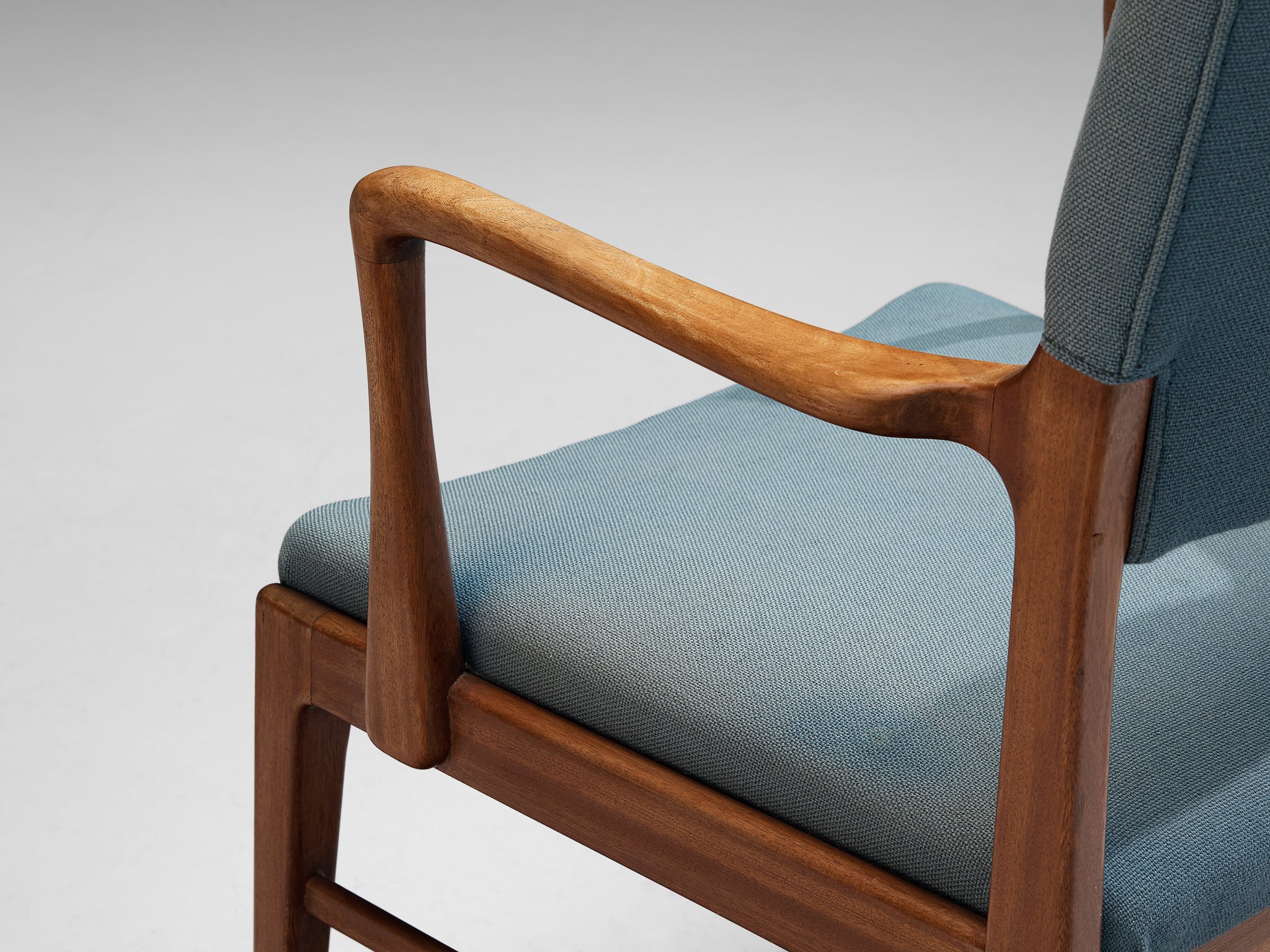 Danish Dining Chair in Mahogany and Light Blue Upholstery seating Morentz