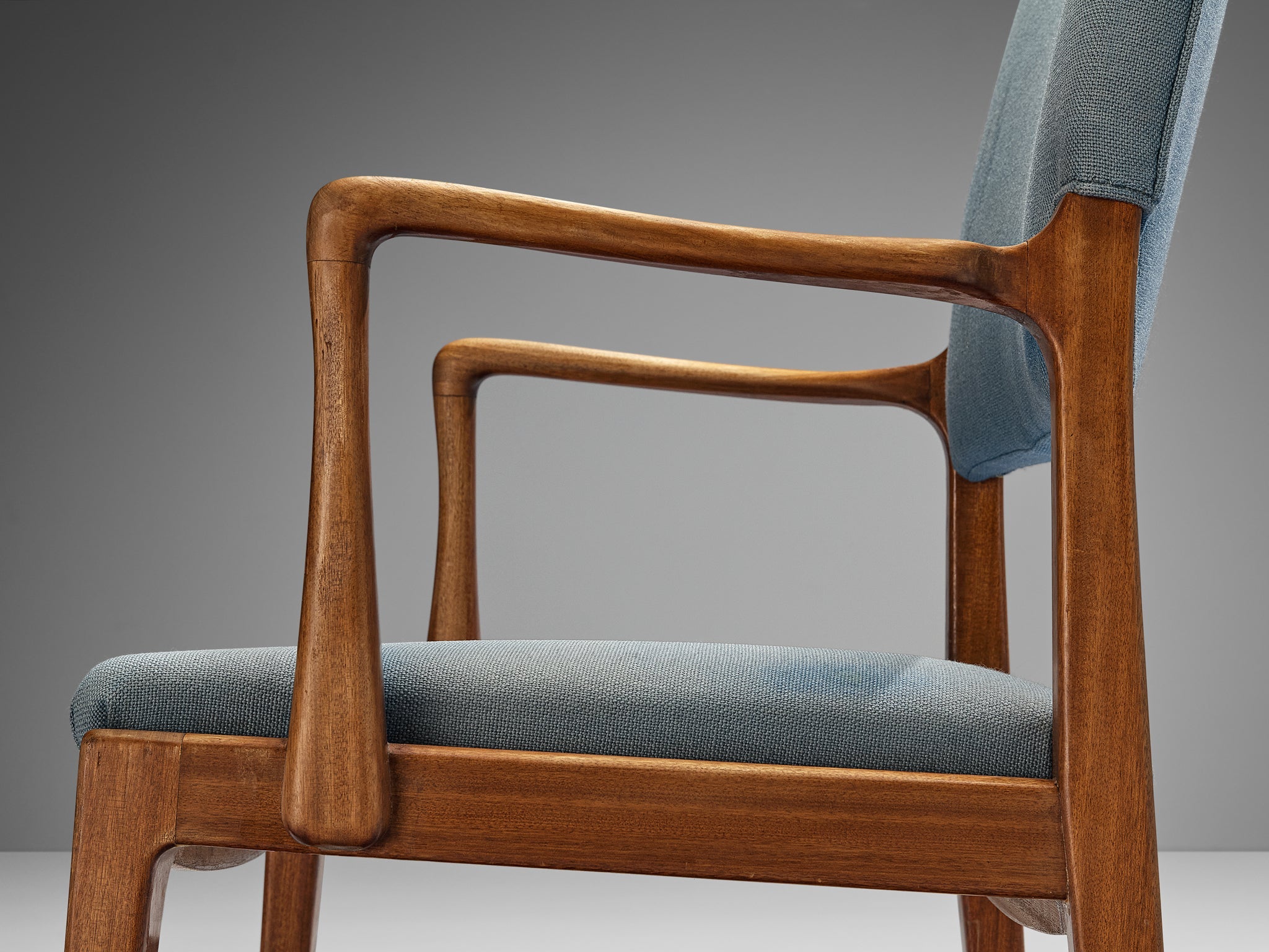 Danish Dining Chair in Mahogany and Light Blue Upholstery seating Morentz